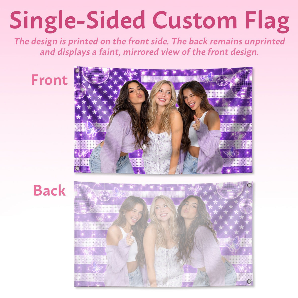 Vibrant Purple American Flag Custom Photo Graphic Banner Retro Wall Hanging Display - Rust Field Wear