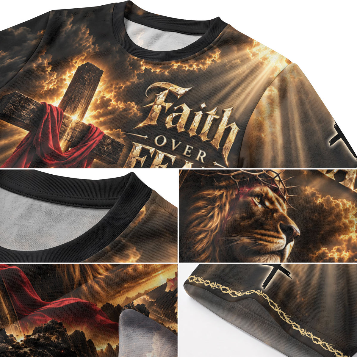 Steadfast Faith Over Fear Lion Cross Christian Graphic Athletic Team Shirt Top Garment