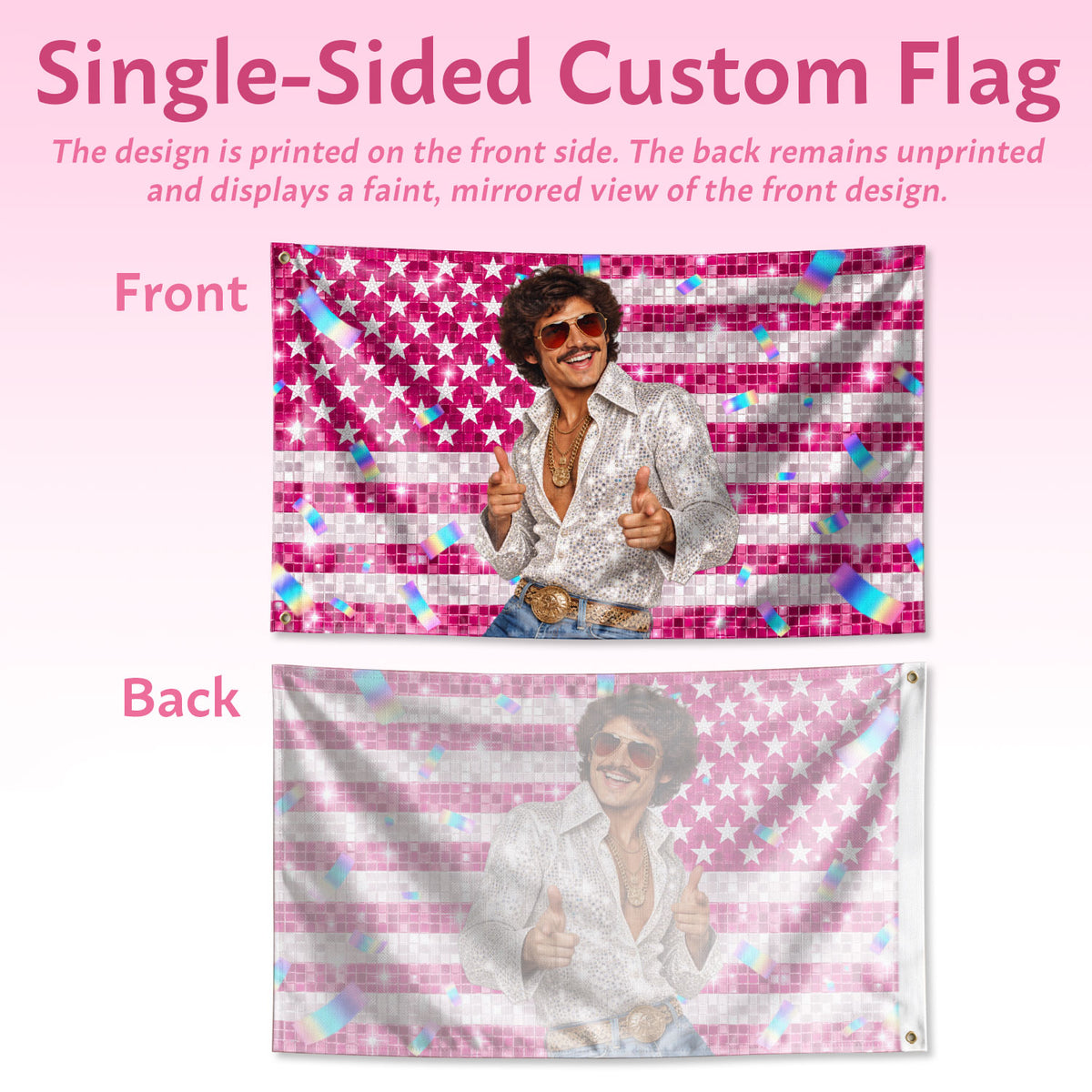 Custom Photo Flag Personalized Picture Flag Pink Glitter Patriotic Party Home Decor