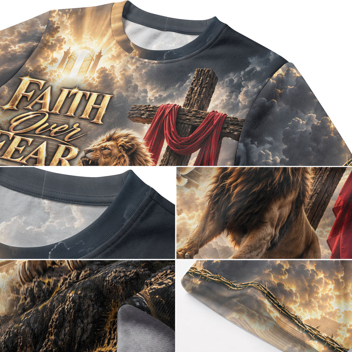 Heavenly Faith Over Fear Lion Dove Christian Graphic Apparel Shirt Top Garment Outfit