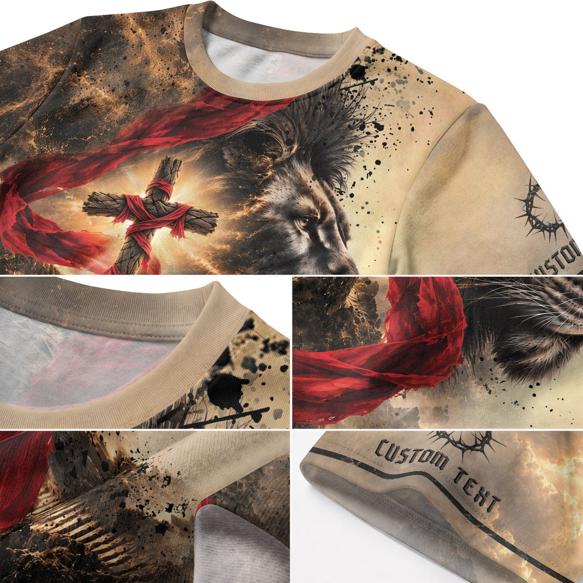 Christian T Shirt Faith Over Fear Lion Cross Personalized Name 3D Graphic Tee Gift - Rust Field Wear