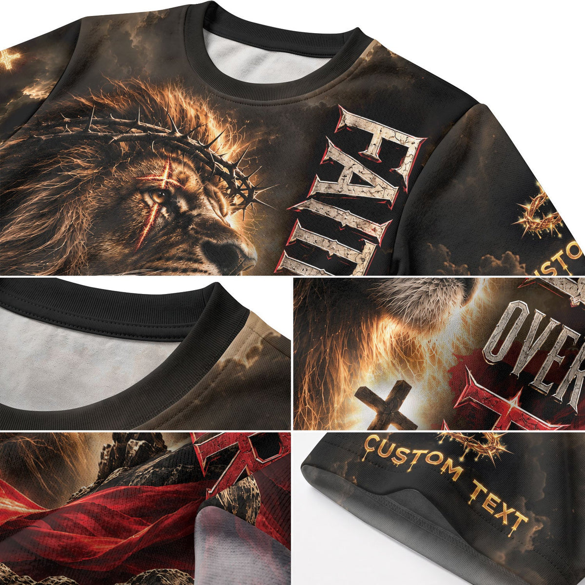 Christian T-Shirt Faith Over Fear Lion Crown Of Thorns Custom Name 3D All Over Print - Rust Field Wear