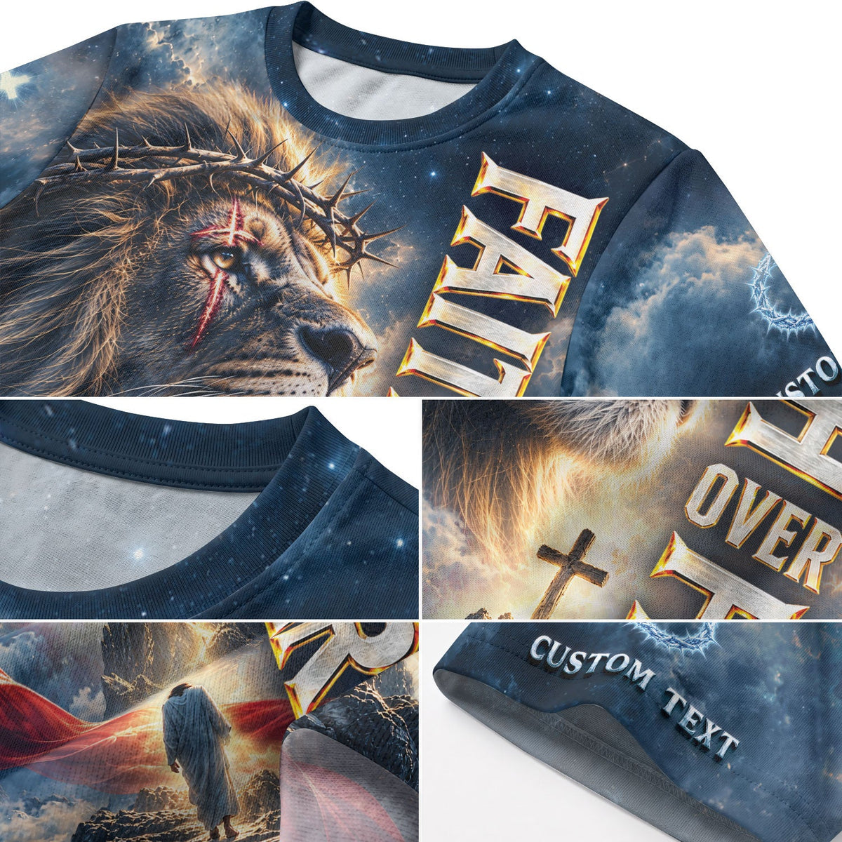 Christian T-Shirt Faith Over Fear Jesus Lion Crown Of Thorns Custom Name 3D All Over Print - Rust Field Wear