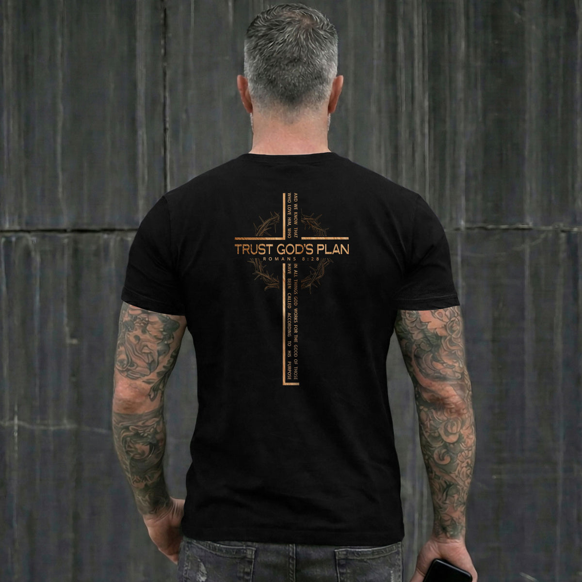 Trust Gods Plan Minimalist Cross Crown Of Thorns Mens Graphic T Shirt Top Apparel - Rust Field Wear
