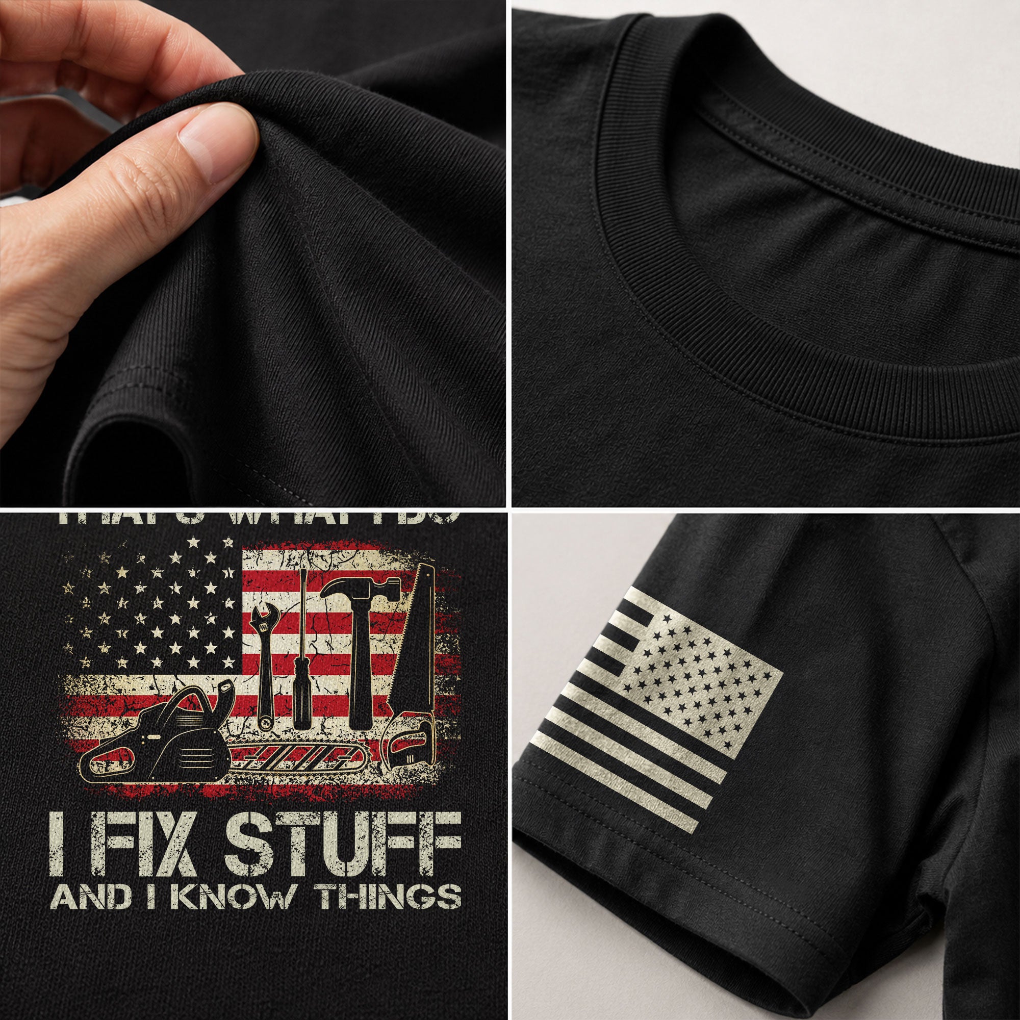 I Fix Stuff And I Know Things Funny American Flag Men Graphic Shirt Casual Novelty