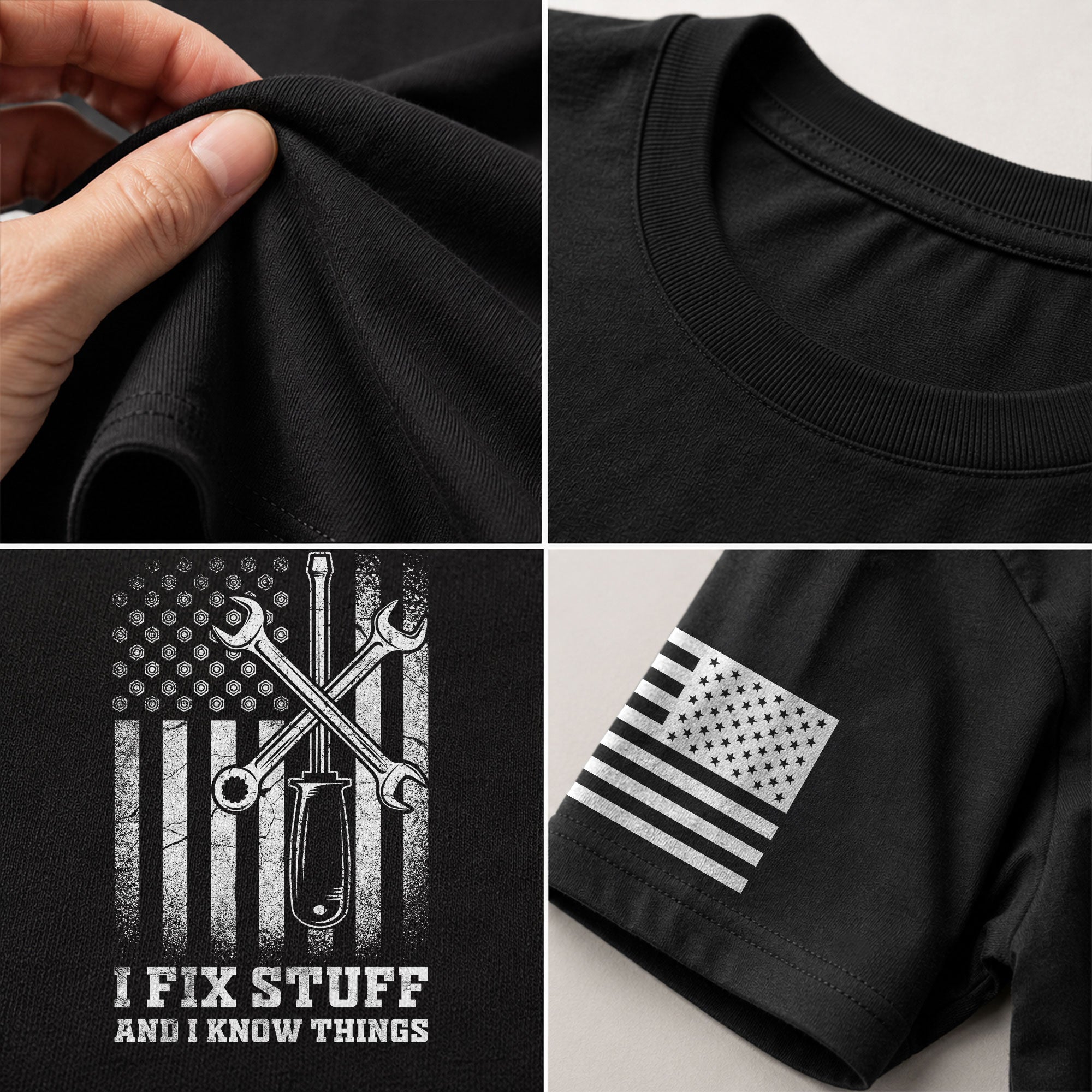 Men Screwdriver Wrench Graphic T-Shirt I Fix Stuff And I Know Things Flag Tee