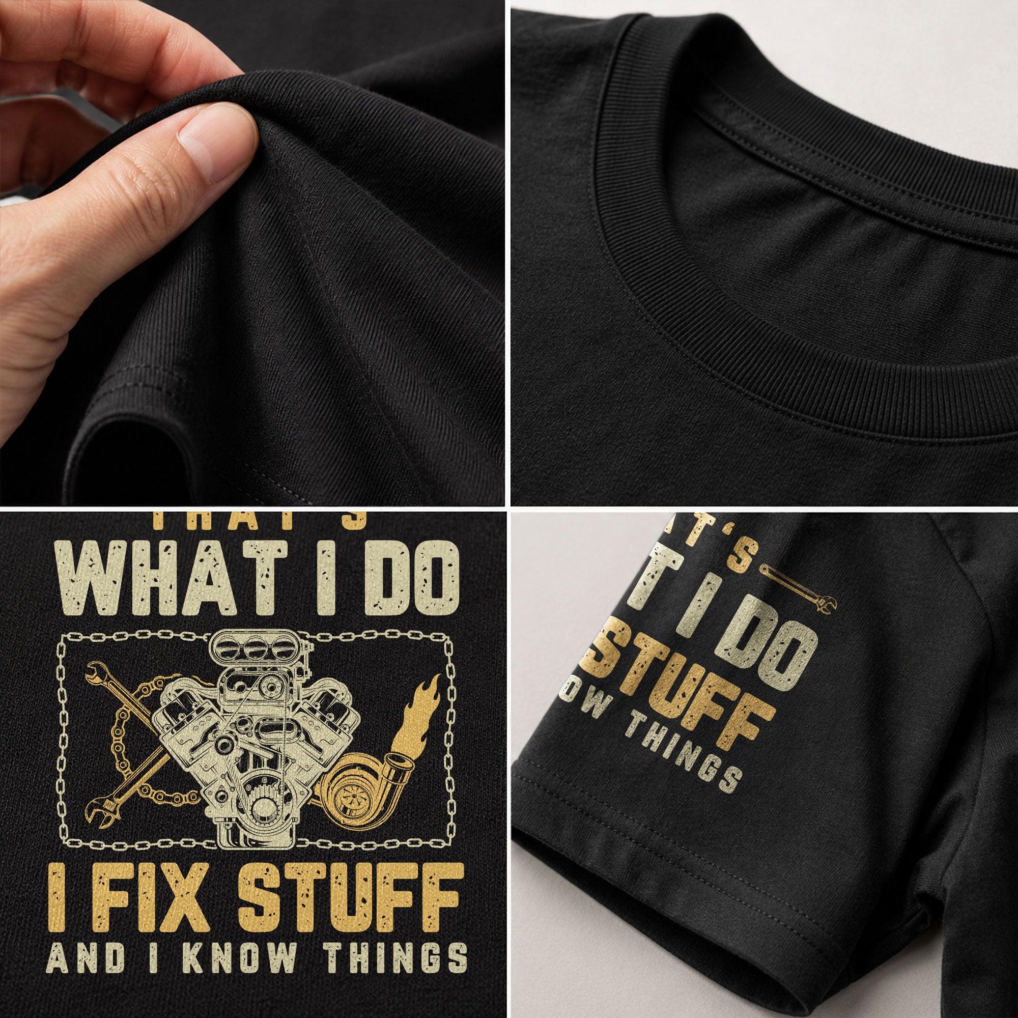 Turbo Mechanic Quote Men T-Shirt I Fix Stuff And I Know Things Graphic Engine Tee