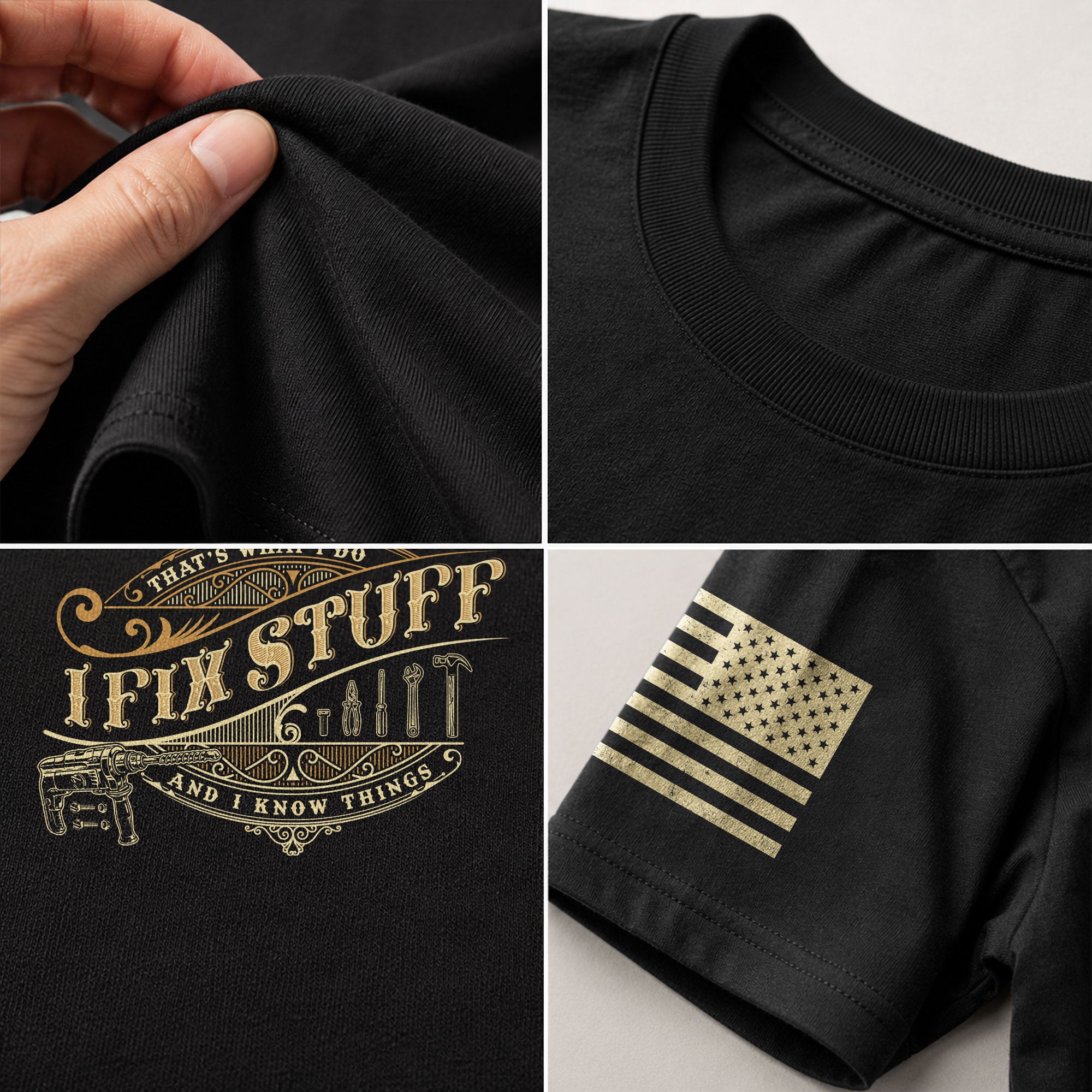 Mens Power Drill Graphic Shirt I Fix Stuff And I Know Things Vintage Badge Tee