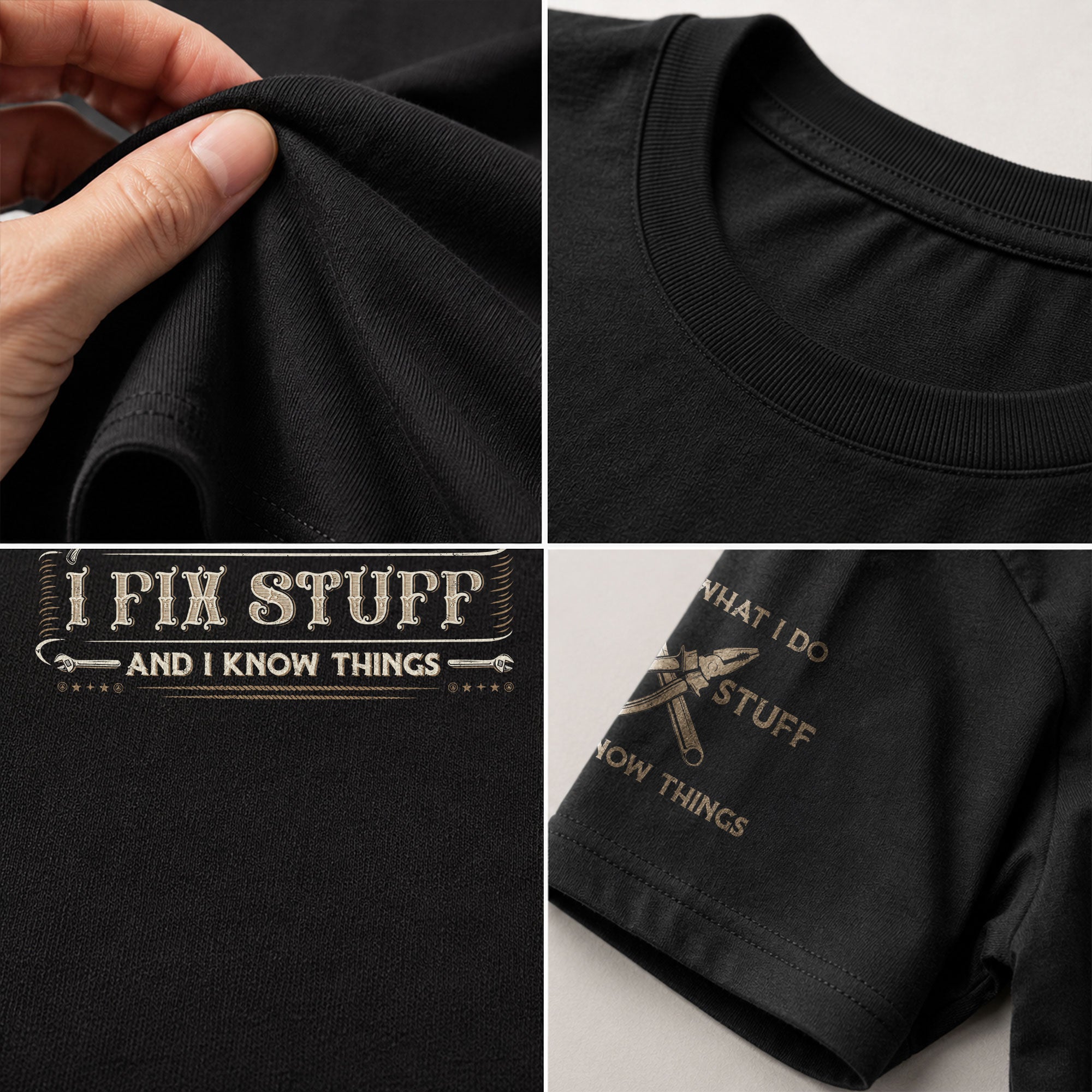 Men T-Shirt Graphic I Fix Stuff And I Know Things Vintage Quote Axe Wrench Tee