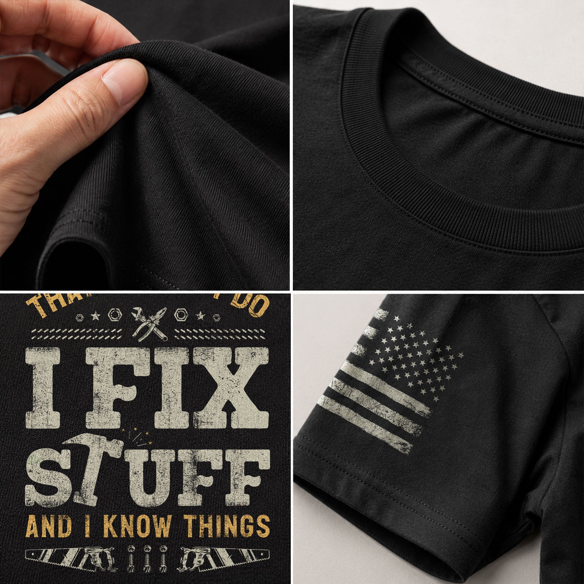 I Fix Stuff And I Know Things Funny Hammer Saw Quote Men Graphic Shirt Casual Novelty