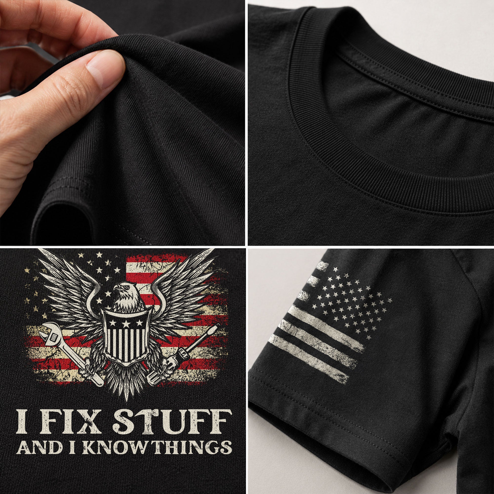 Men Novelty Quote I Fix Stuff And I Know Things T-Shirt Graphic Eagle Sleeves Tee