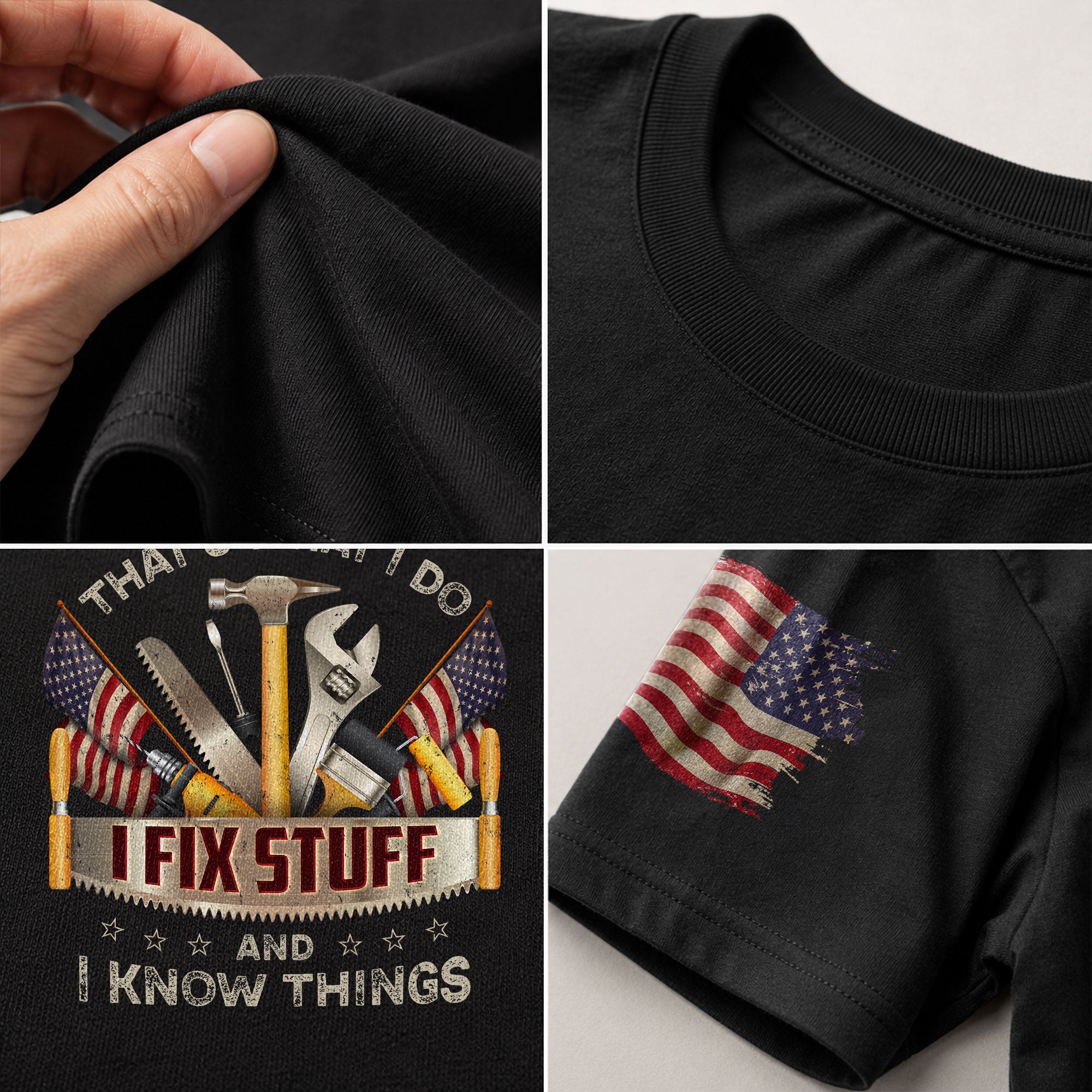 Men T-Shirt I Fix Stuff And I Know Things Graphic US Flag Quote 2D Sleeve Shirt