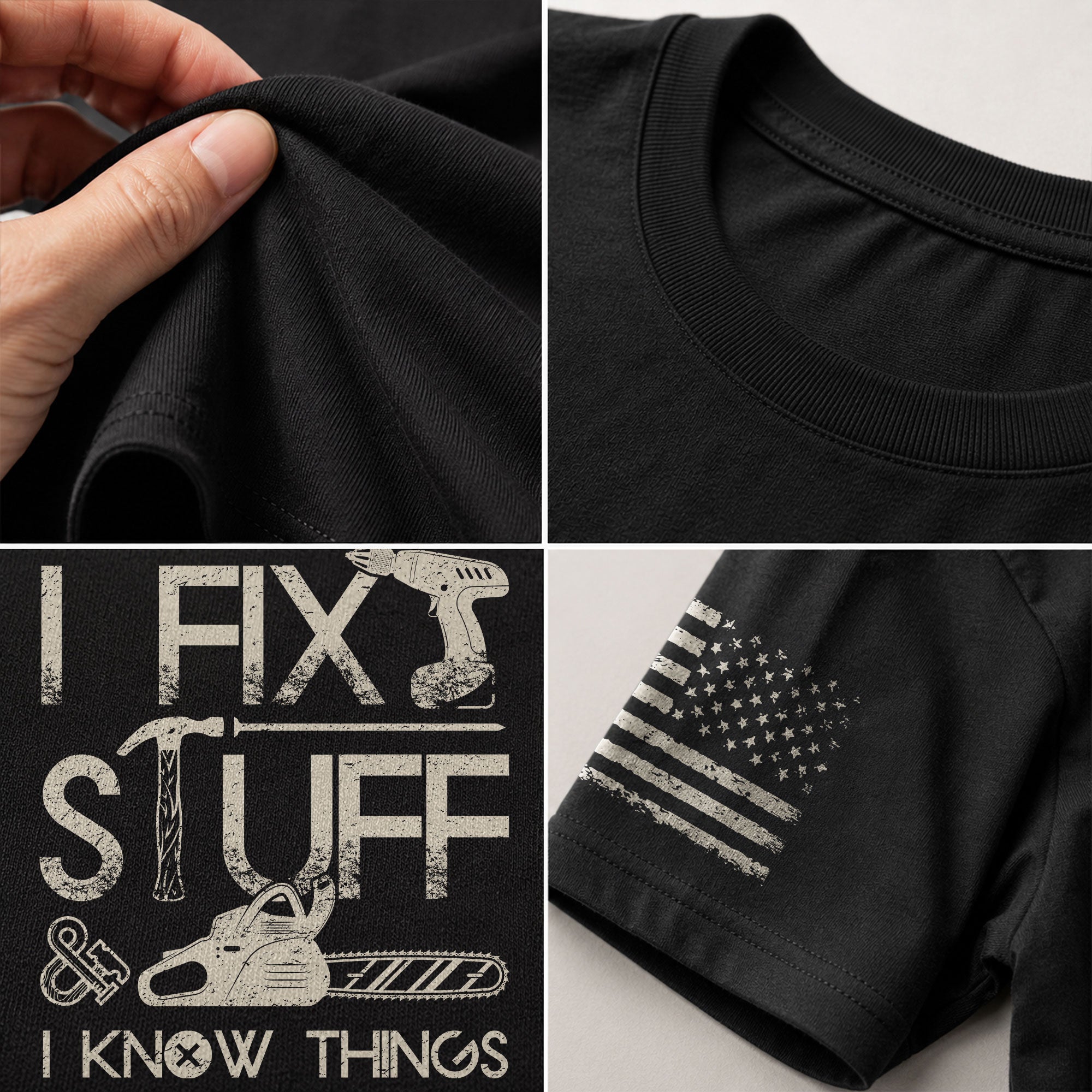 Men Graphic Carpenter Tool T-Shirt I Fix Stuff And I Know Things Drill Quote Tee