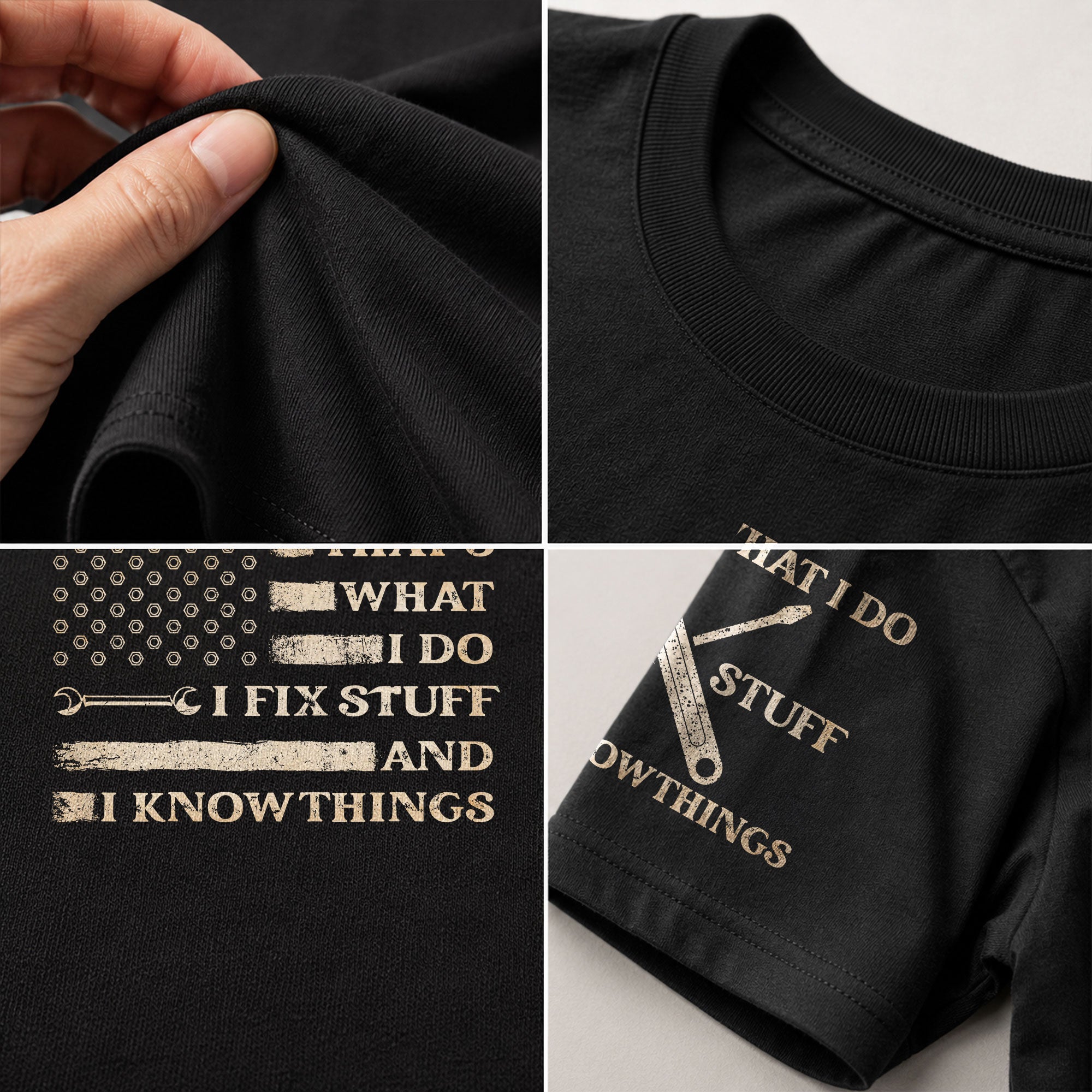 Men Hex Nut Flag Quote I Fix Stuff And I Know Things T-Shirt Graphic Wrench Shirt