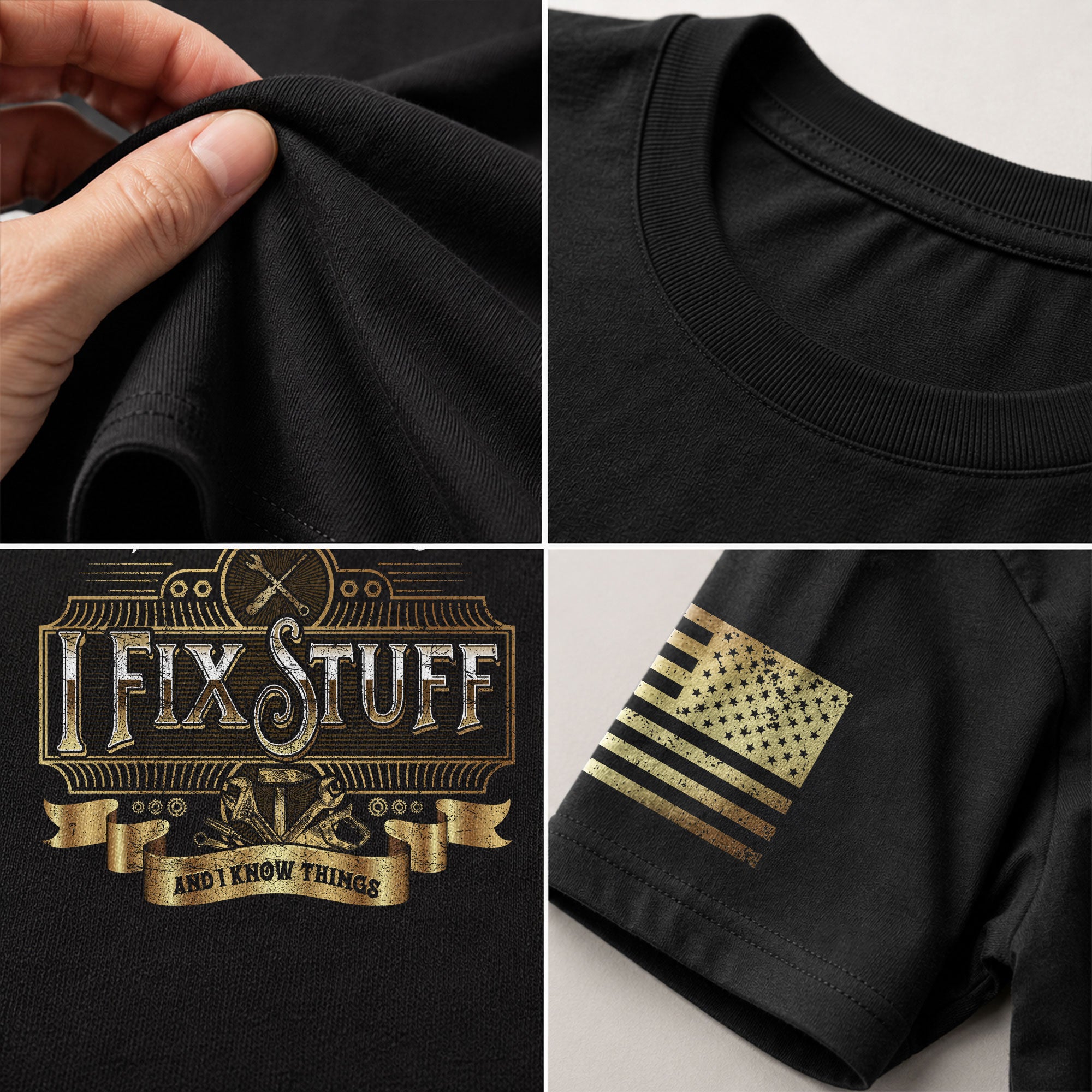 Men Ornate Label Graphic T-Shirt I Fix Stuff And I Know Things Wrench Banner Tee