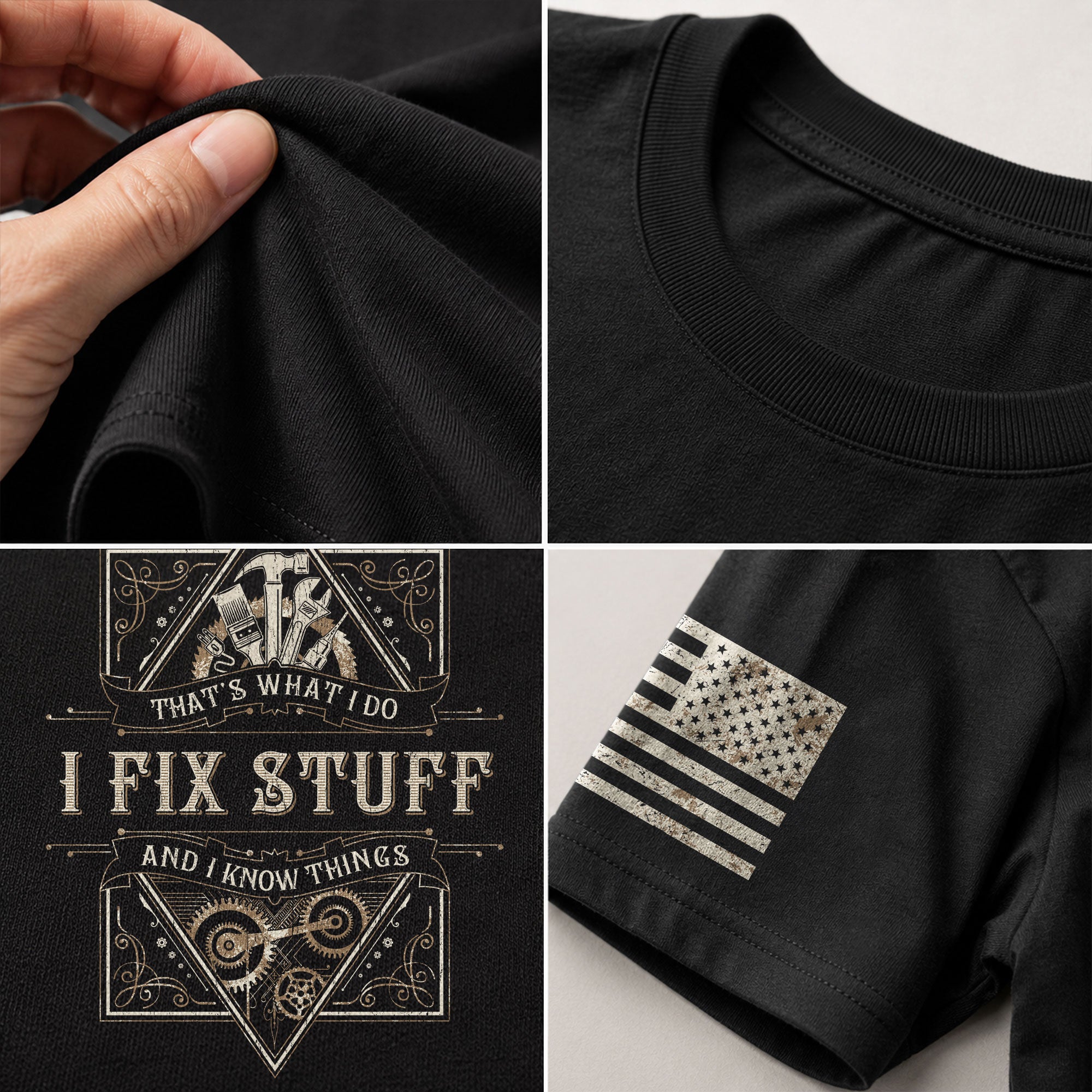 Men Graphic Scrollwork Frame T-Shirt I Fix Stuff And I Know Things Hammer Quote Tee