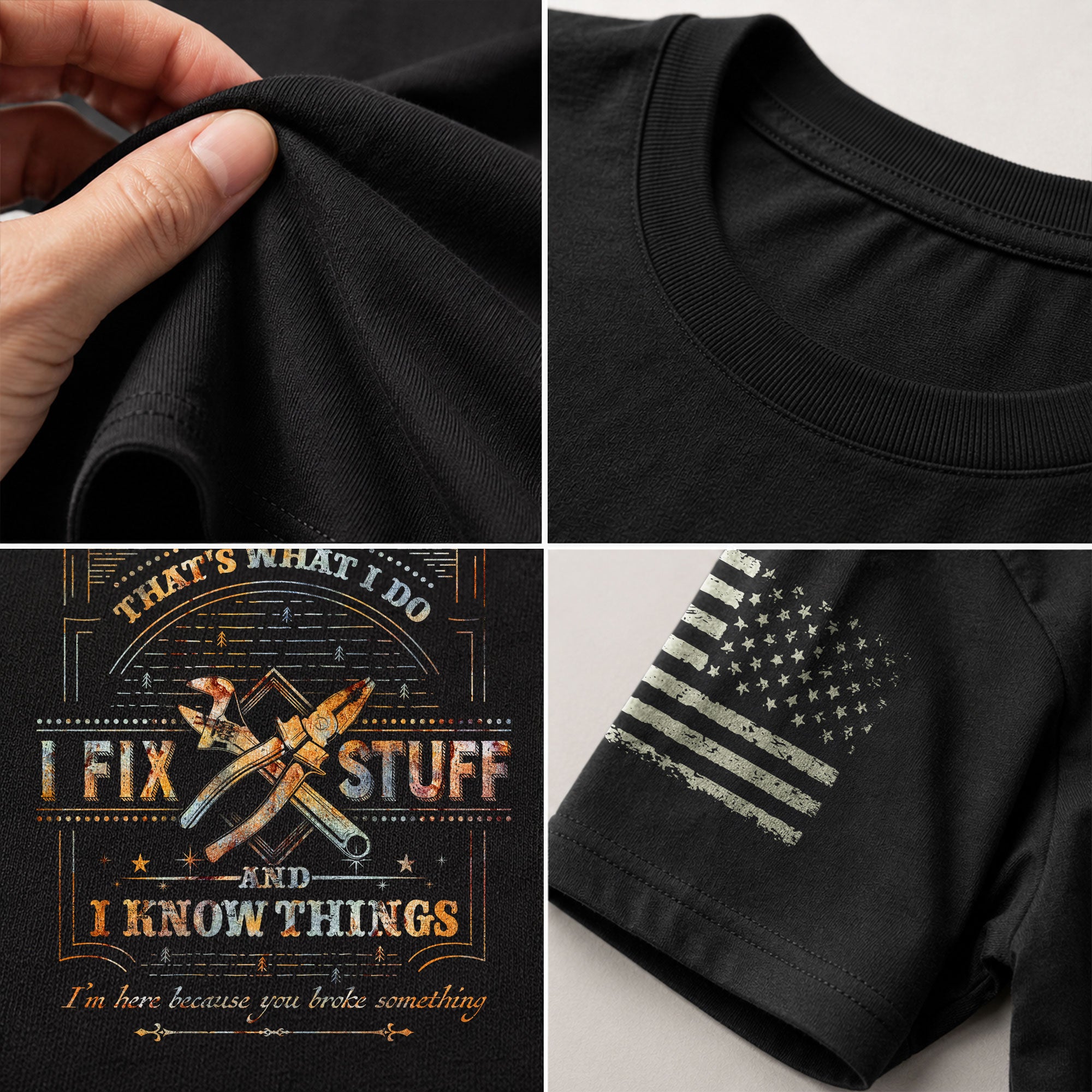 Men I Fix Stuff And I Know Things T-Shirt Graphic Print Funny Quote Sleeves Short Tee