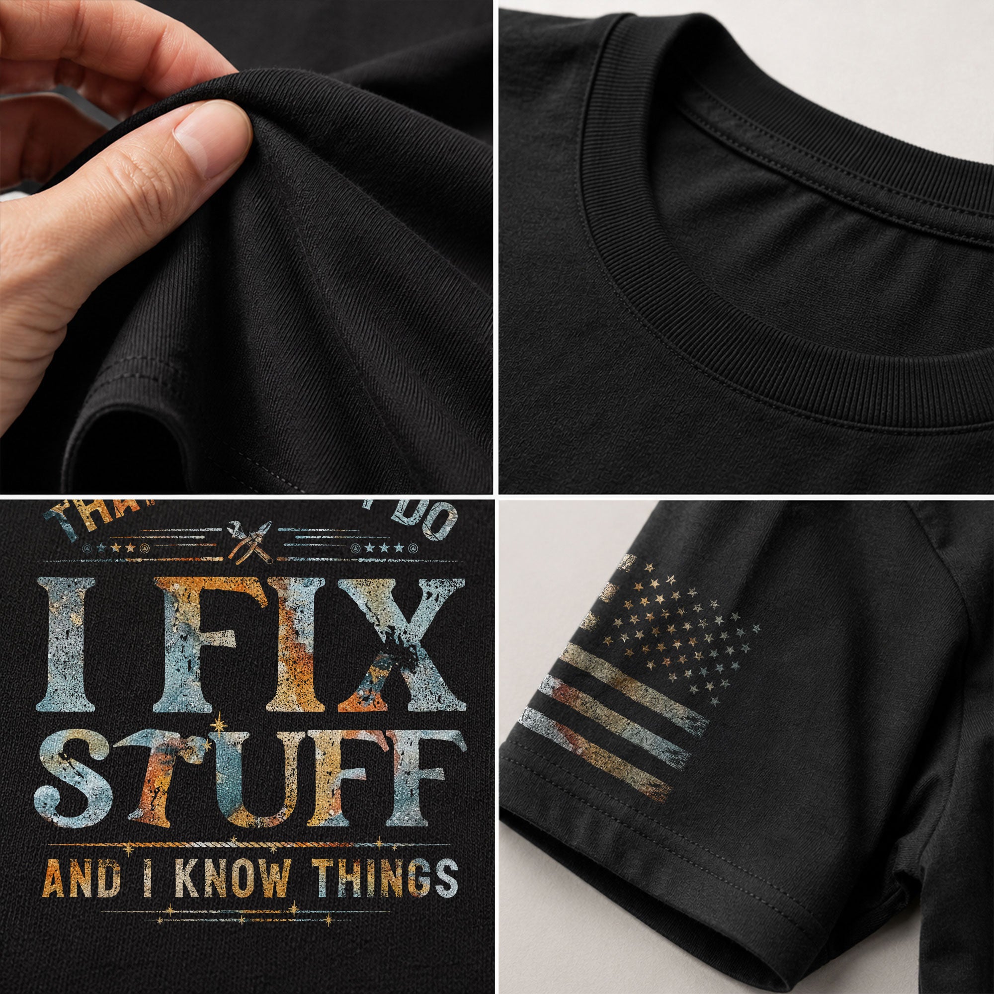 Mens Rust Texture Wrench Graphic T-Shirt I Fix Stuff And I Know Things Shirts Tee