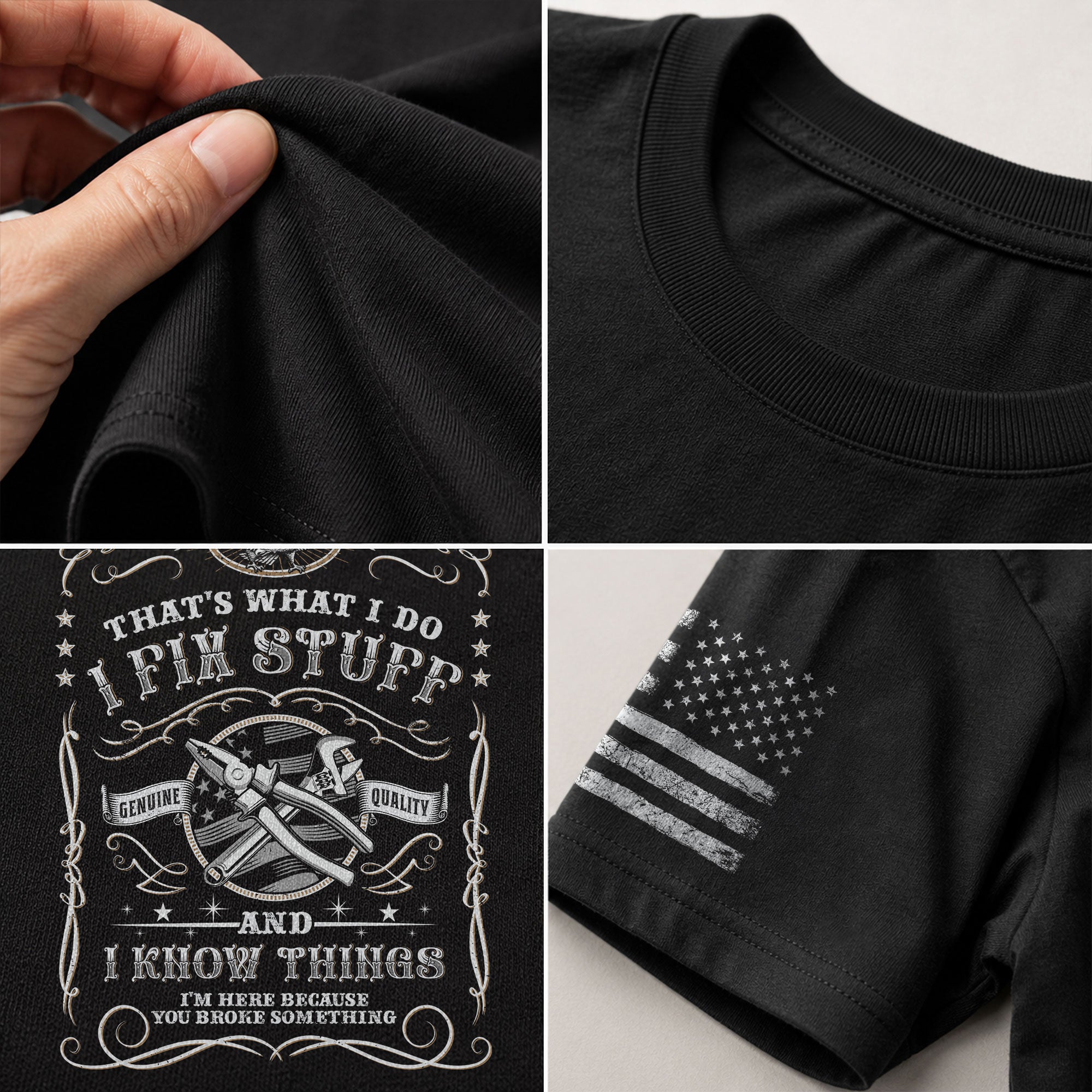 Men I Fix Stuff And I Know Things Vintage Label Quote T-Shirt Graphic 2D Tee Shirt