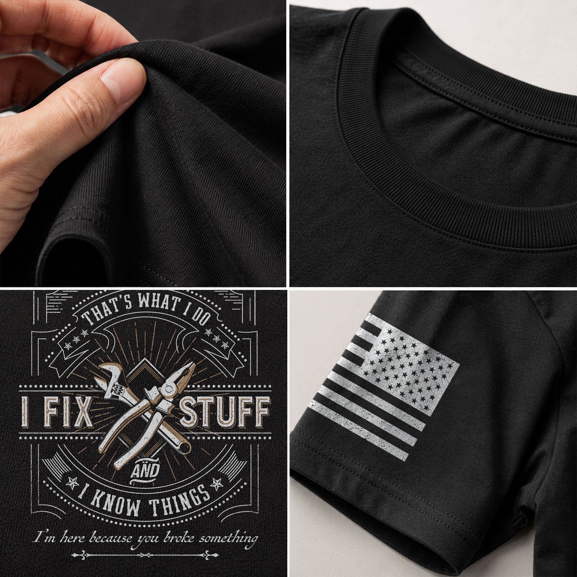 Men T-Shirt Graphic Print I Fix Stuff And I Know Things Funny Quote Sleeves Tee