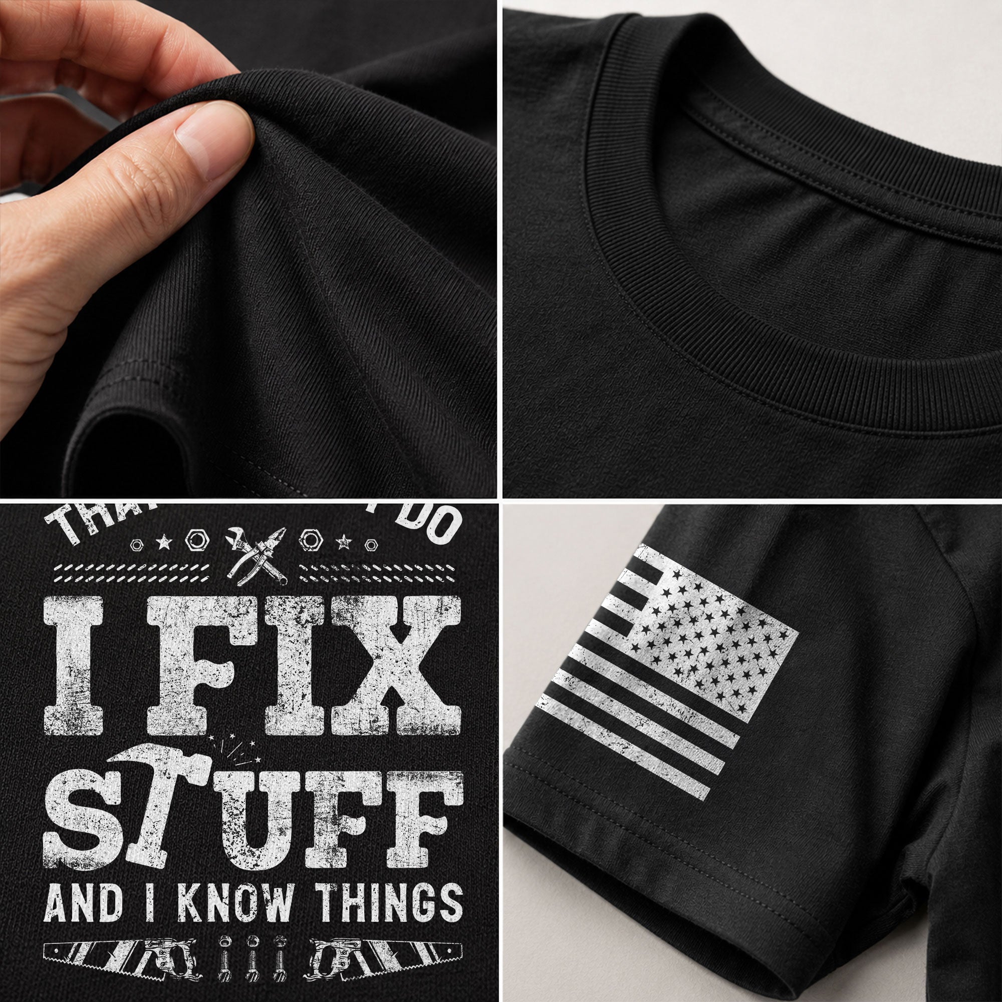 Men Graphic Carpenter Tool T-Shirt I Fix Stuff And I Know Things Distressed Quote Tee