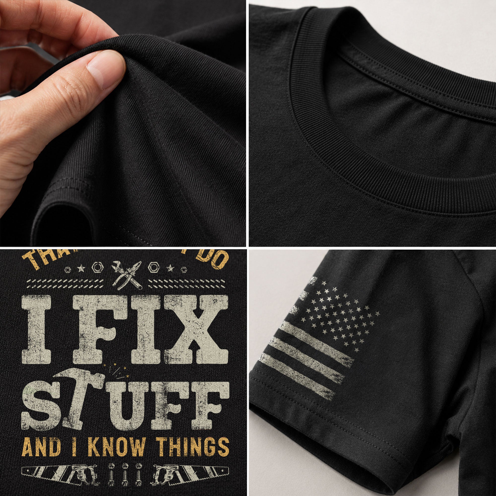 Rustic Men T-Shirt Graphic I Fix Stuff And I Know Things Block Quote Print Tee