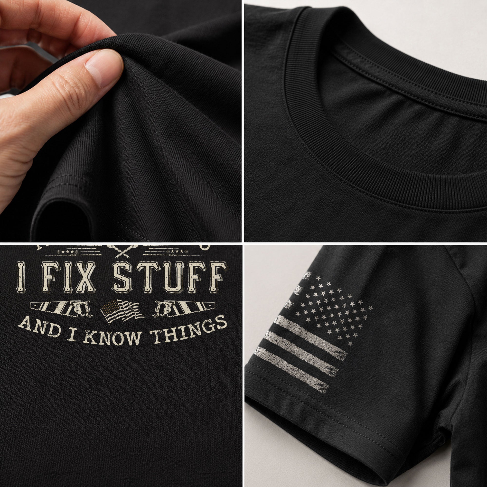 Men Novelty Quote I Fix Stuff And I Know Things T-Shirt Graphic Flag Print Sleeves