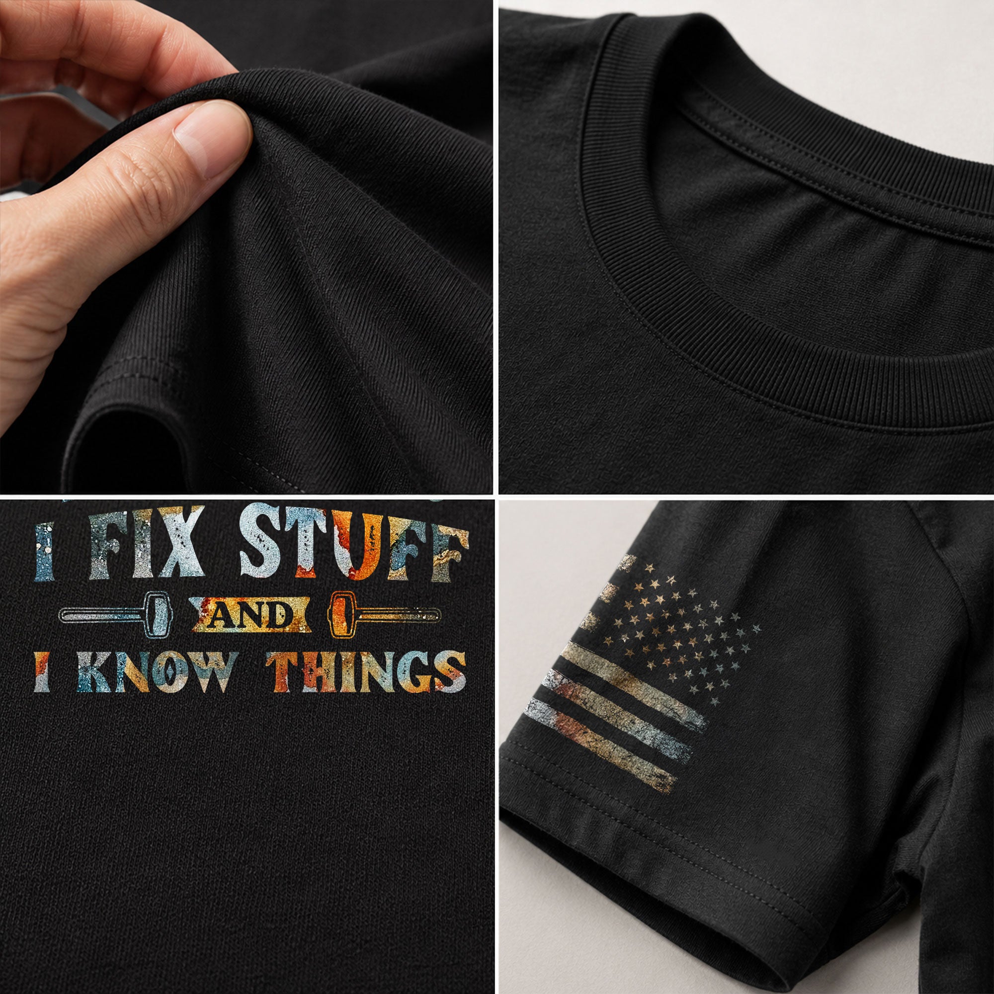 Men Colorful Grunge Typography Graphic T-Shirt I Fix Stuff And I Know Things Tee