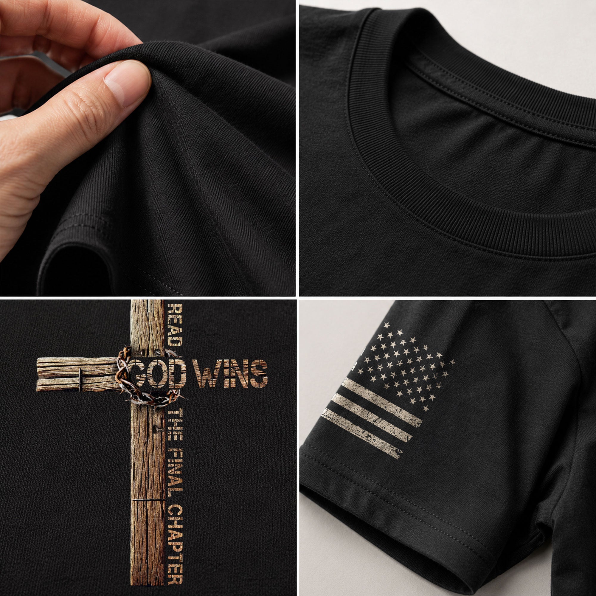 Faith Based Christian Tee Shirts, Victory in Christ God Wins Cross Design - Christian Shirts for Men - Rust Field Wear
