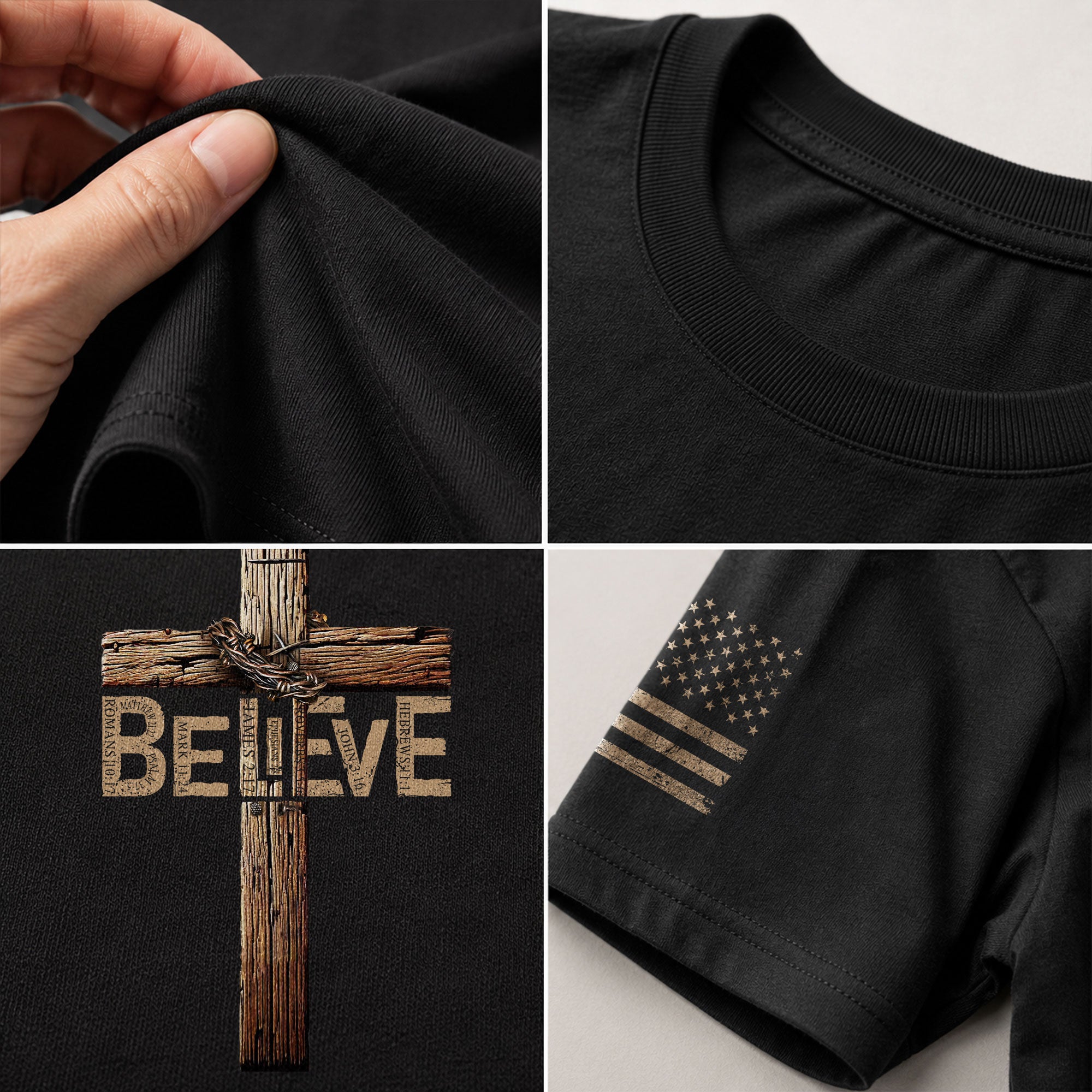 Christian Shirts for Men - Believe In The Cross Rustic Wood Christian, Christian Tee Shirts - Rust Field Wear