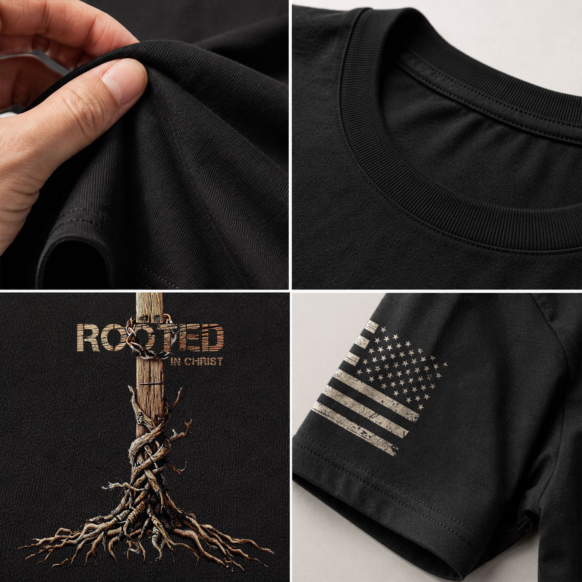 Christian Shirts for Men, Rooted in Christ Cross and Roots Christian - Christian Tee Shirts - Rust Field Wear