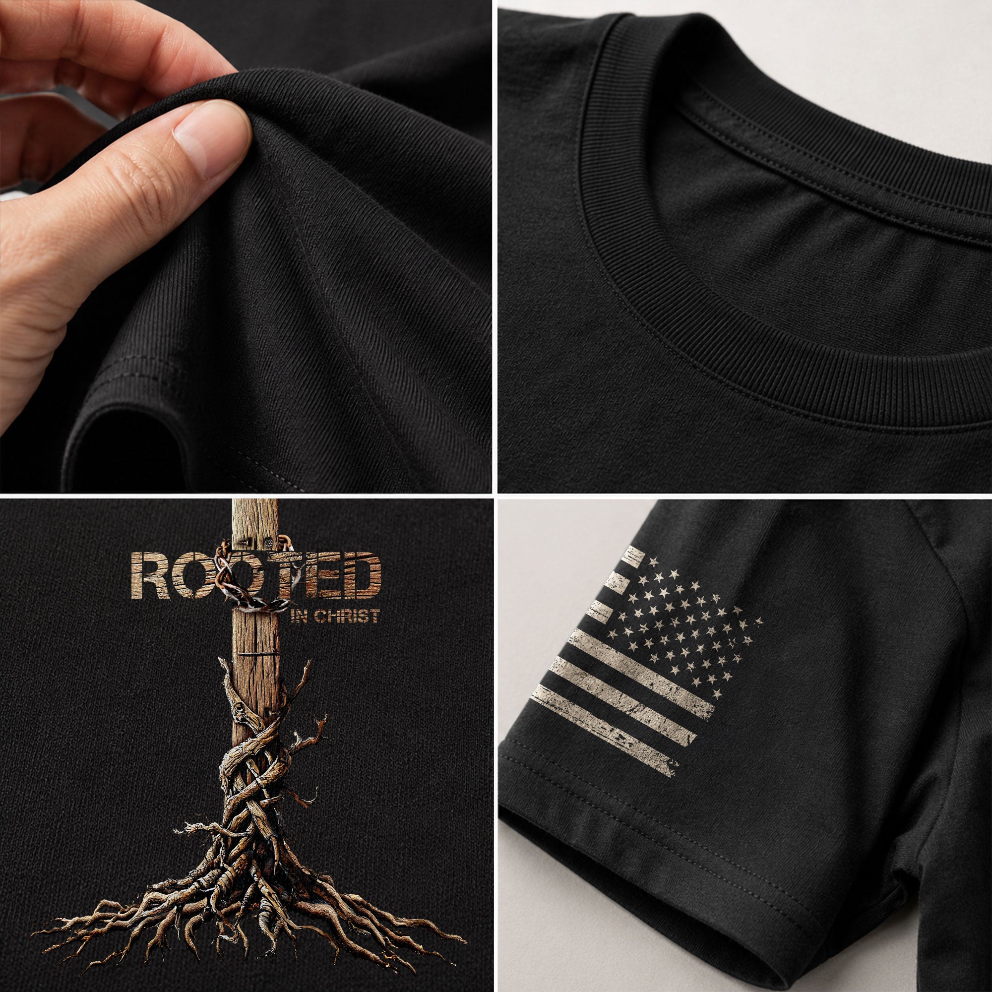 Christian Shirts for Men, Rooted in Christ Cross and Roots Christian - Christian Tee Shirts - Rust Field Wear