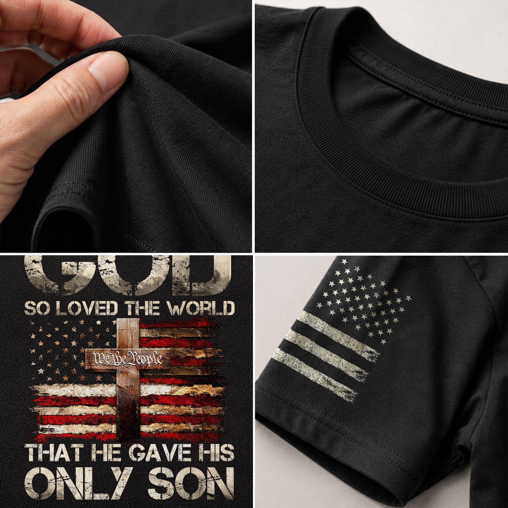 God So Loved The World Only Son Cross and Flag, Christian Tee Shirts - Faith Shirts for Men - Rust Field Wear