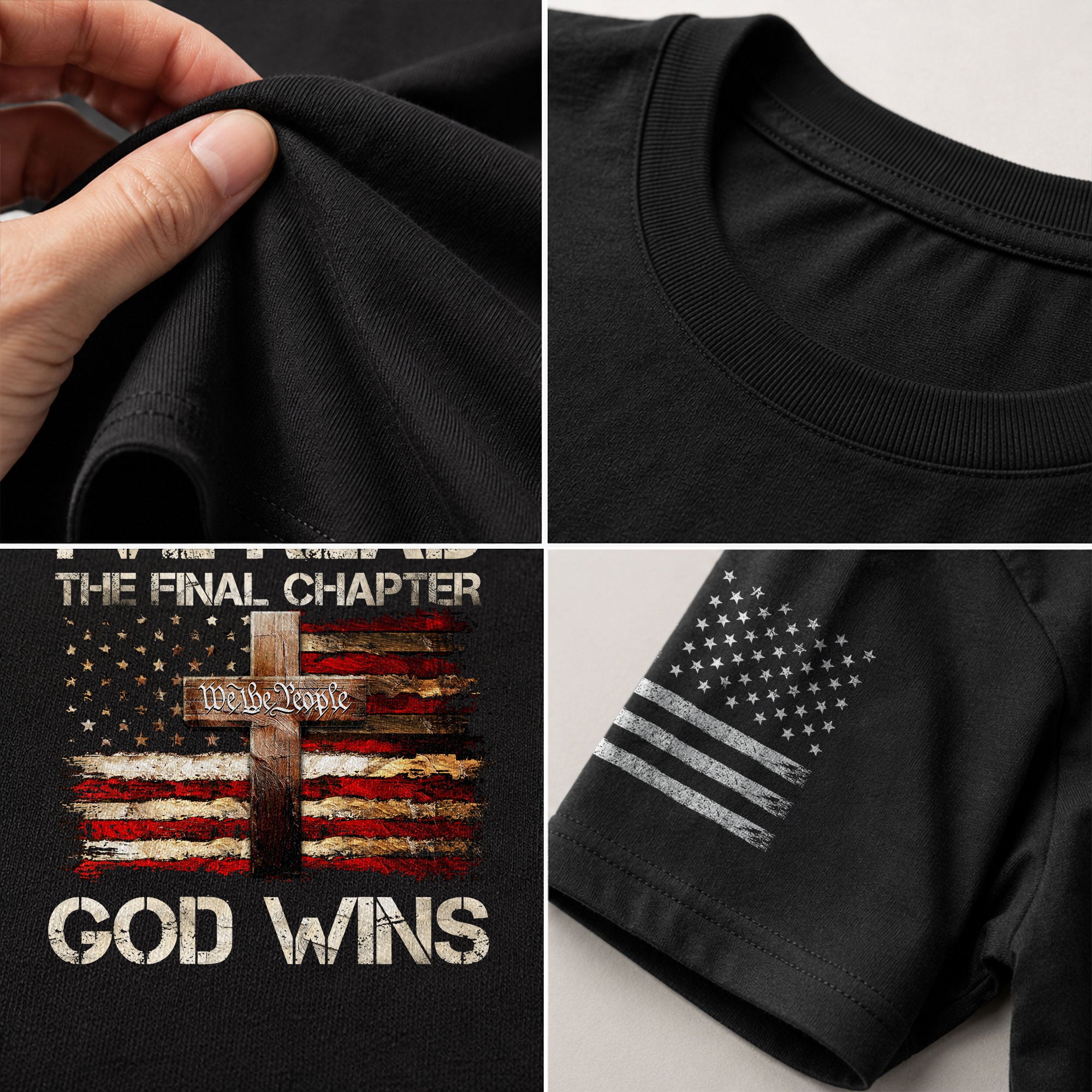 Christian Tee Shirts, God Wins Christian American Flag Cross - Christian Shirts for Men - Rust Field Wear