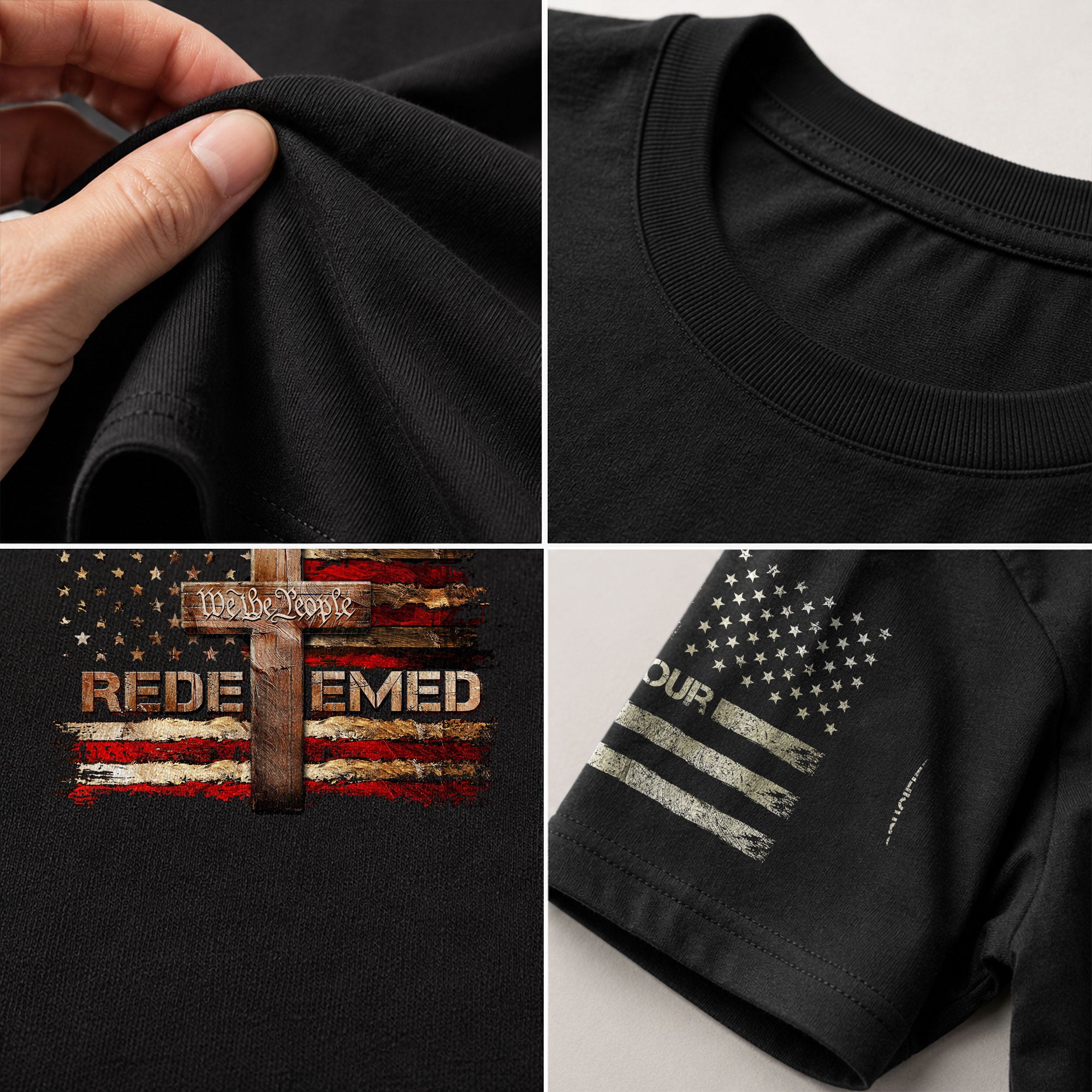Christian Tee Shirts, Redeemed We The People Cross - Christian Shirts for Men - Rust Field Wear