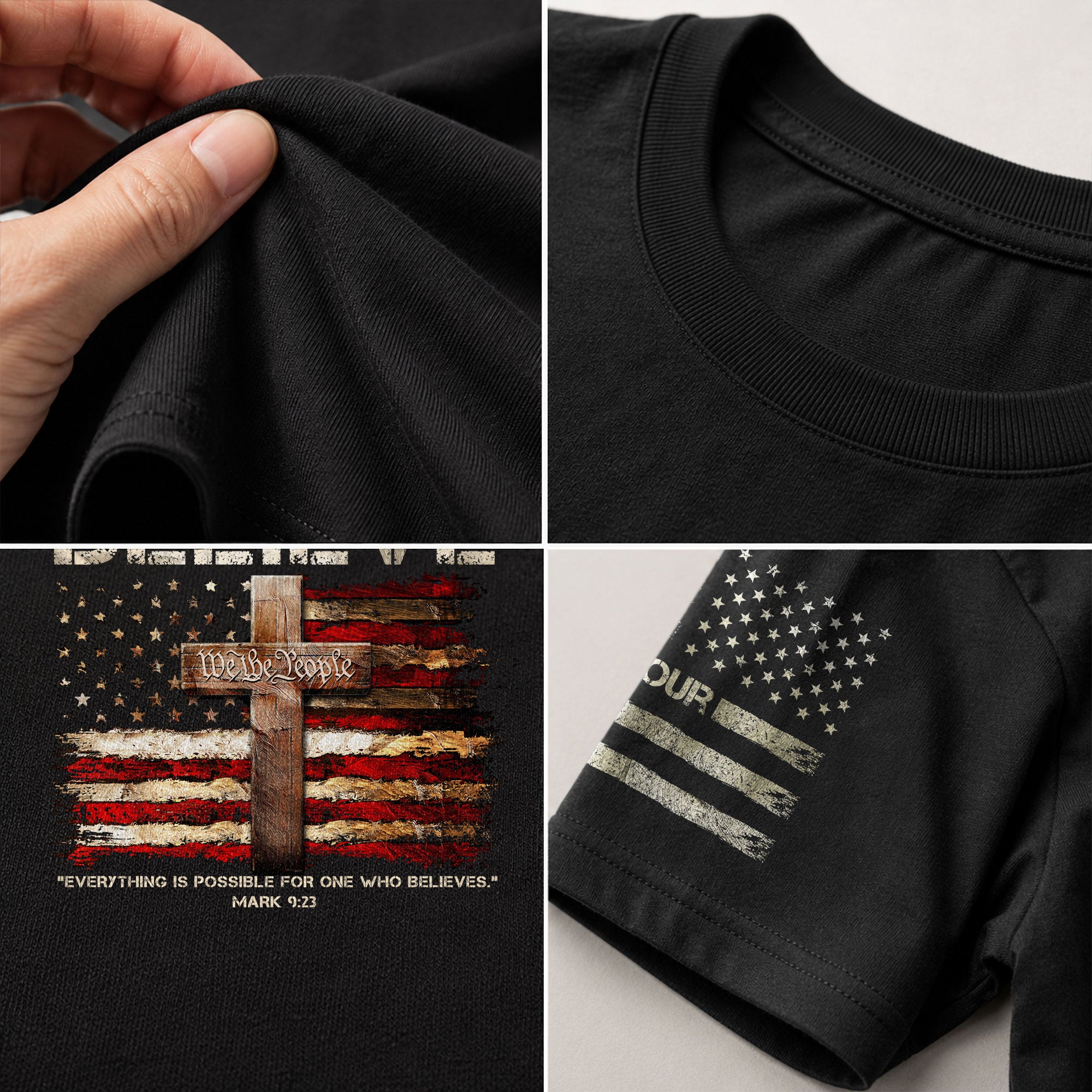 BELIEVE Faith in Action, Powered by Mark 9:23 - Christian Tee Shirts, Christian Shirts for Men - Rust Field Wear