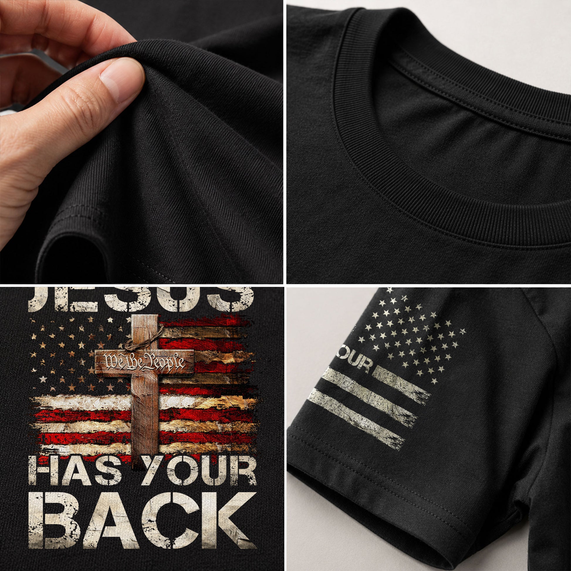 Patriotic T Shirts, Jesus Has Your Back Faith, Freedom and Divine Protection - Freedom Shirts for Men - Rust Field Wear