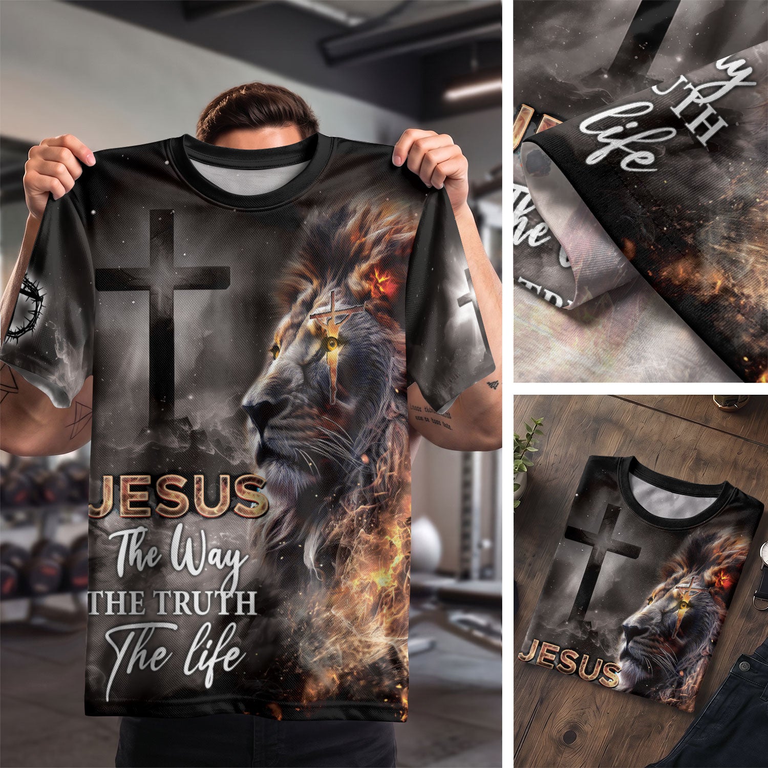 Christian Tee Shirts for Men, RustField Co - The Lion and The Cross Jesus The Way The Truth The Life, Freedom Shirts - Rust Field Wear