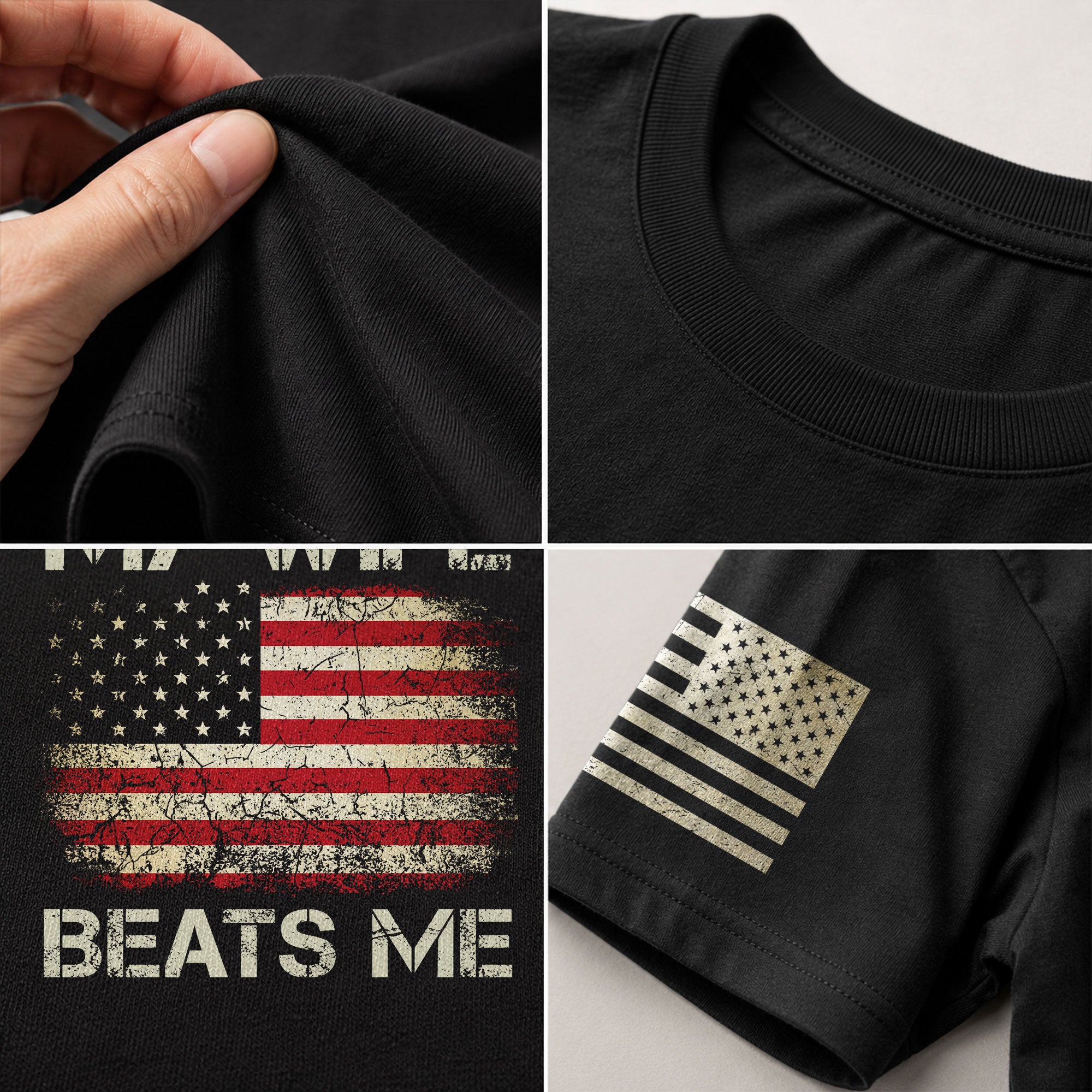 Funny Joke Quote My Wife Beats Me Men American Flag Graphic Shirt Casual Novelty Tops