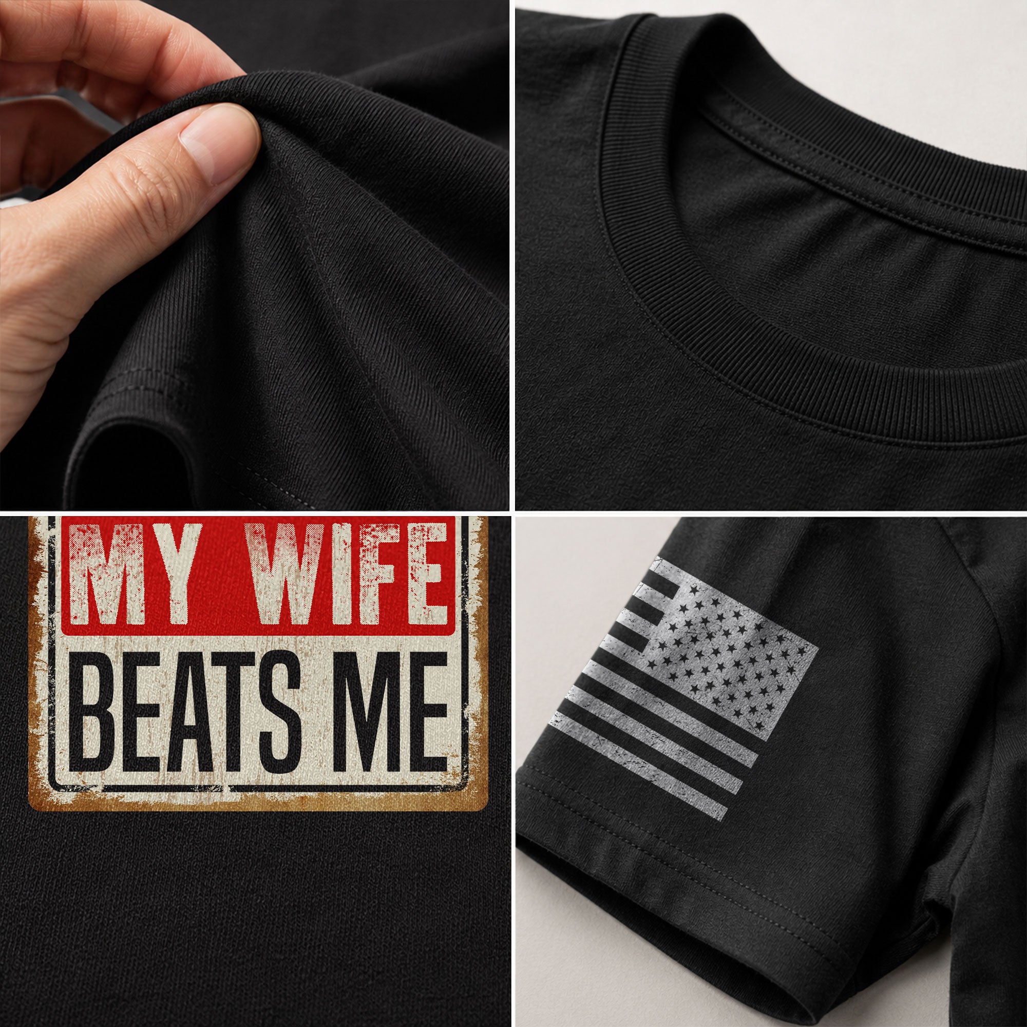 Funny Metal Sign Quote My Wife Beats Me Men Vintage Graphic Shirt Casual Novelty