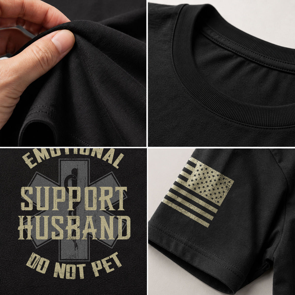 Funny Emotional Support Husband Sarcastic Graphic Tee Shirt Casual Apparel Top Clothing