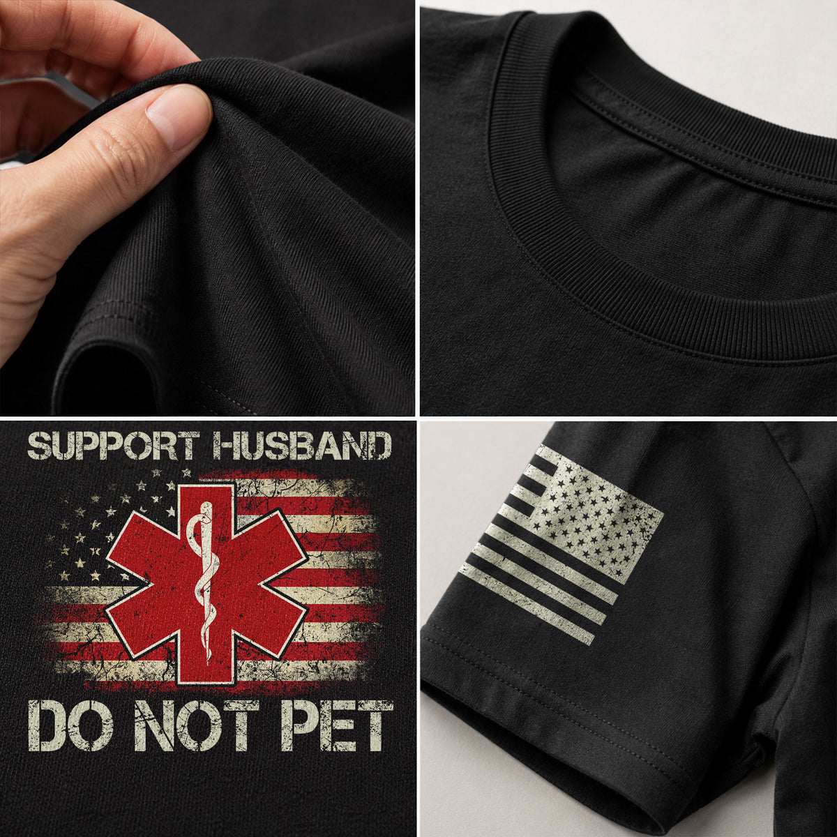 Funny Emotional Support Husband Flag Graphic Tee Shirt Casual Apparel Top Clothing