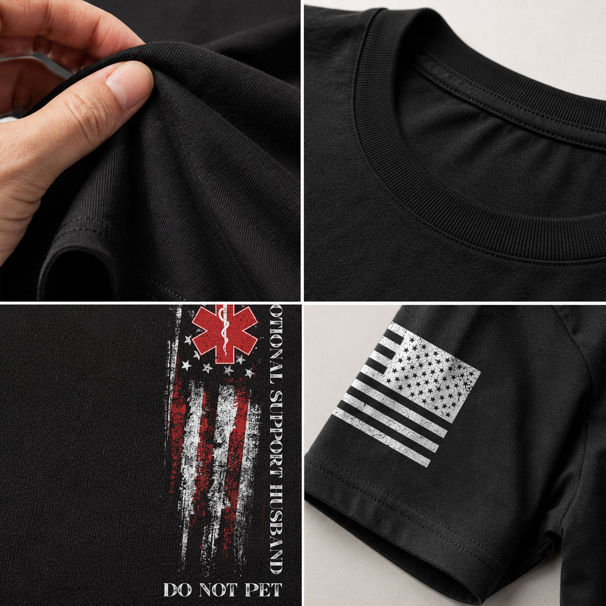 Funny Vertical Emotional Support Husband Flag Graphic Tee Shirt Casual Apparel Top