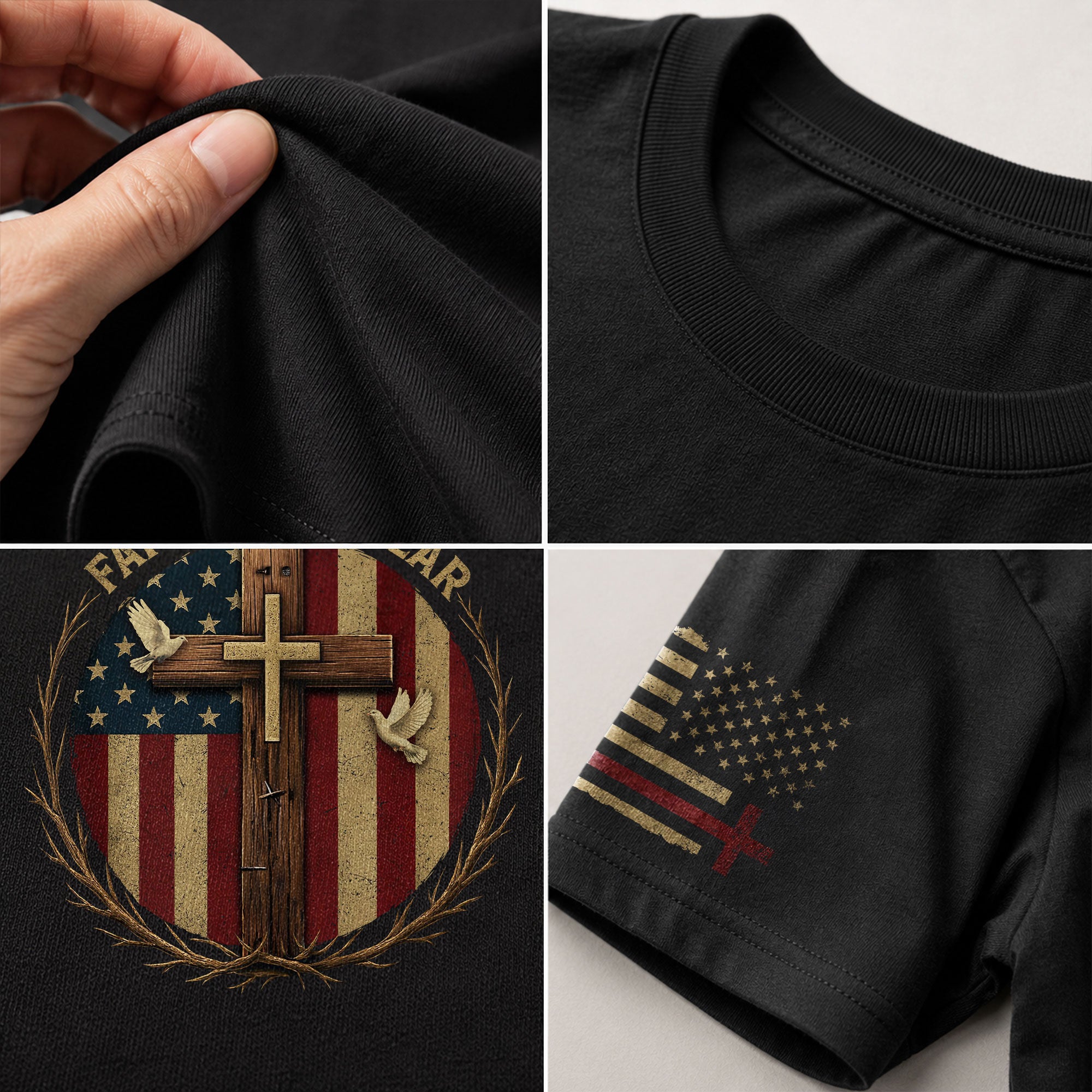 Faith Based Christian Tee Shirts, Faith Over Fear American Flag Cross Christian - Christian Shirts for Men - Rust Field Wear