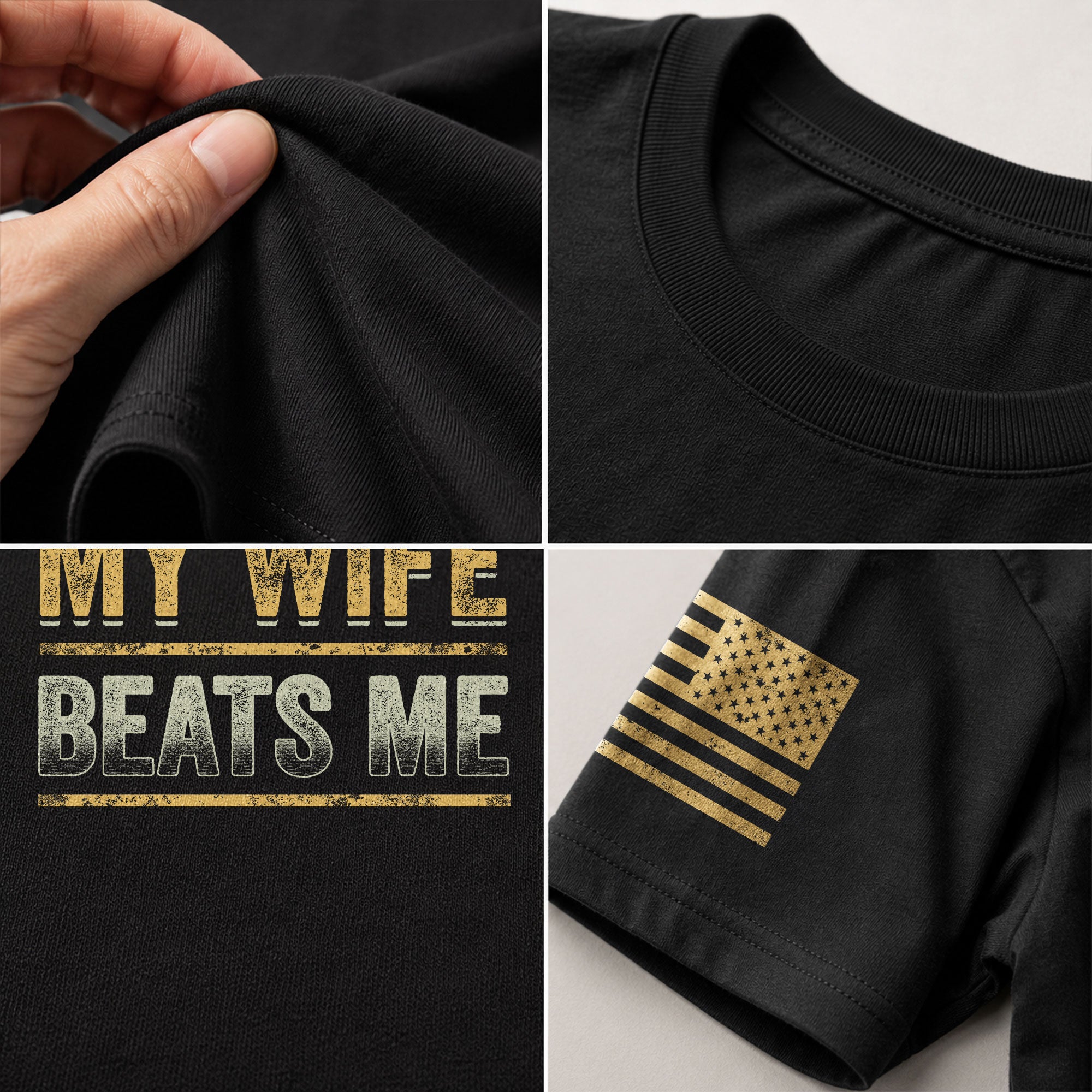 Funny Bold Lines Quote My Wife Beats Me Men Vintage Graphic Shirt Casual Novelty