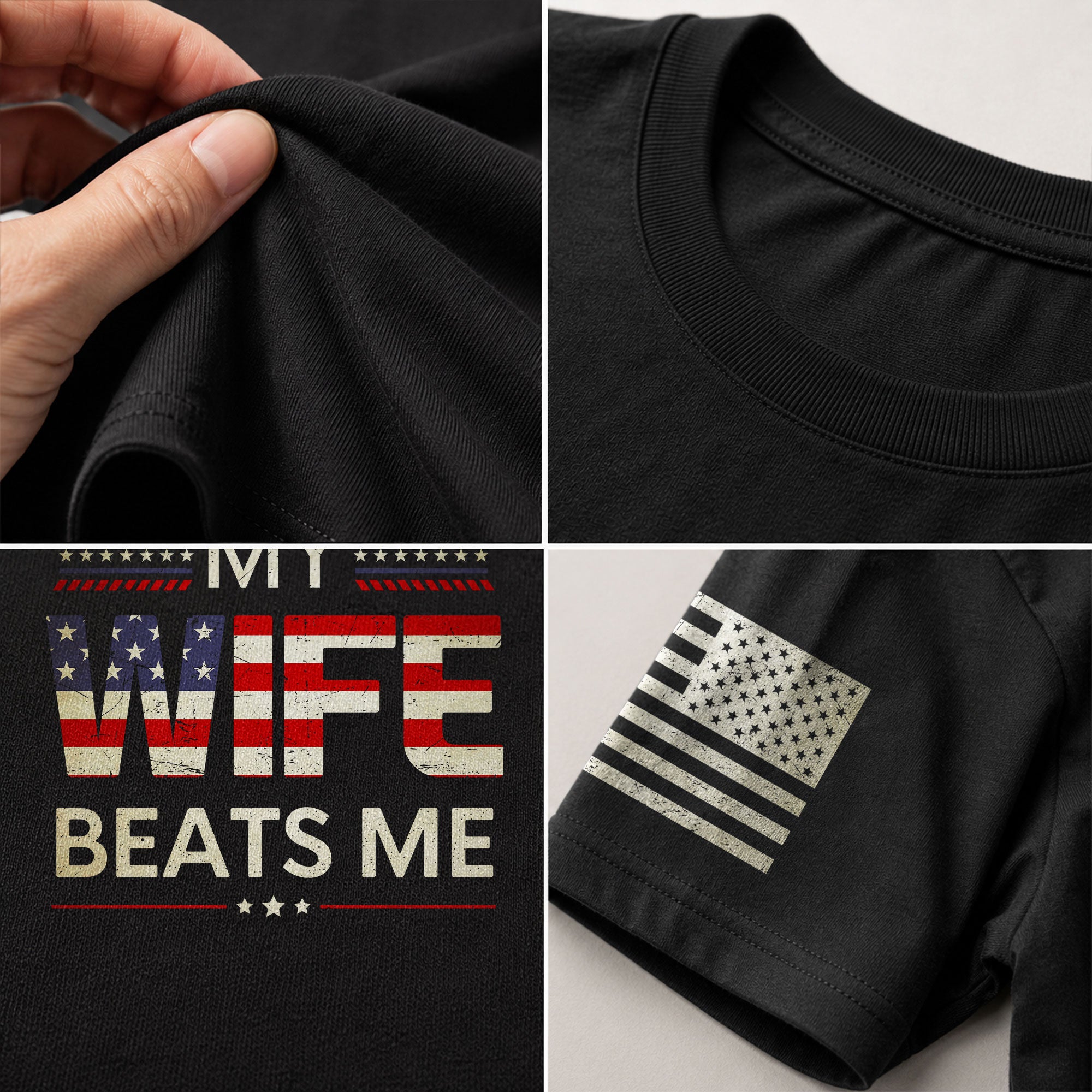 My Wife Beats Me Funny Joke Quote Men Stars Stripes Graphic Shirt Casual Novelty Tops