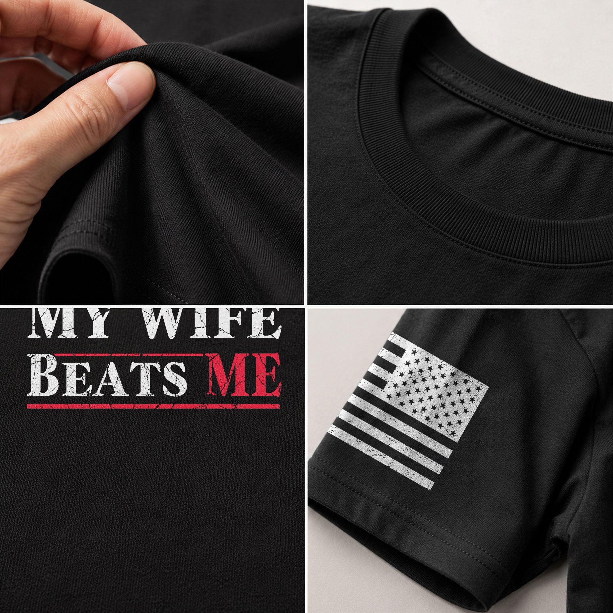My Wife Beats Me Funny Joke Quote Men Red Accent Graphic Shirt Casual Novelty Tee