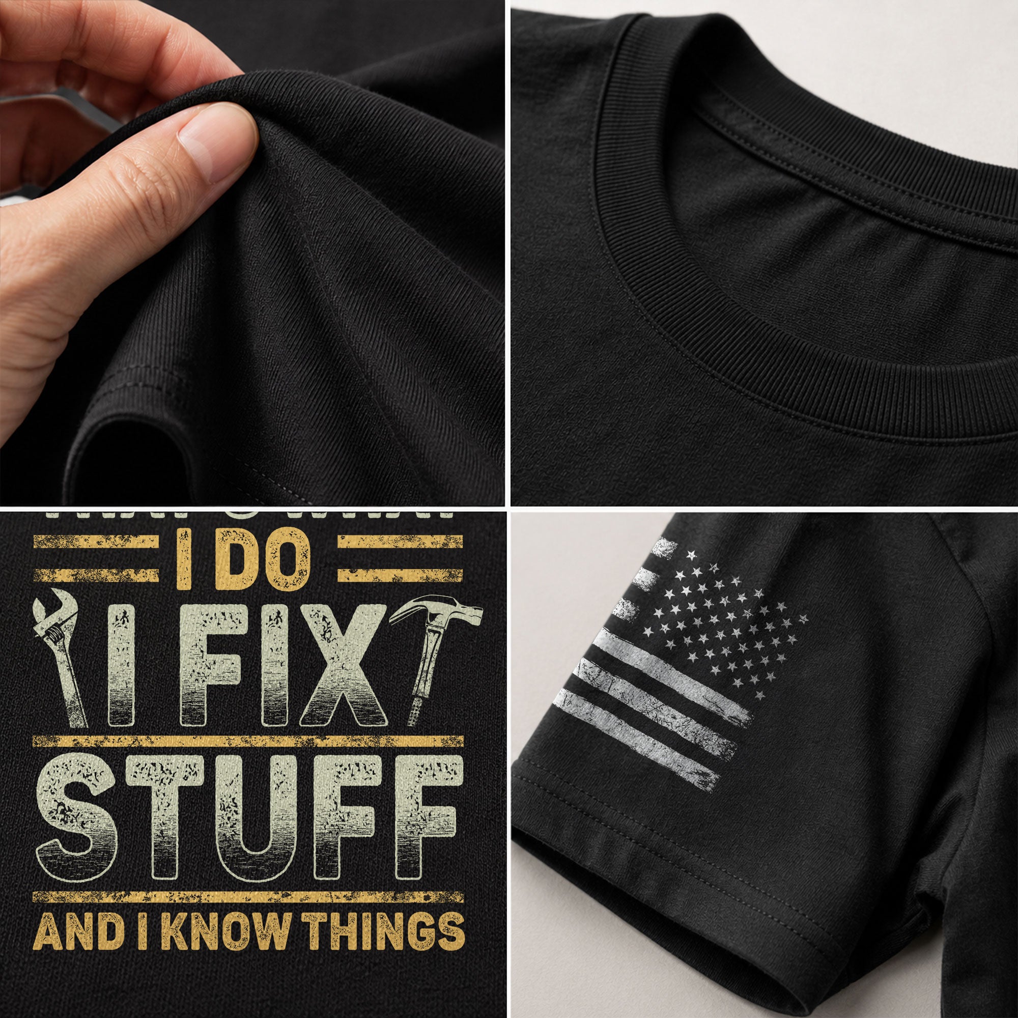 Men I Fix Stuff And I Know Things Quote T-Shirt Graphic Print Vintage Sleeves Tee Shirt