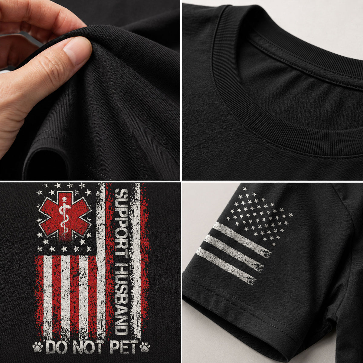 Clever Emotional Support Husband Do Not Pet Vertical Star Tee Shirt Cotton Apparel