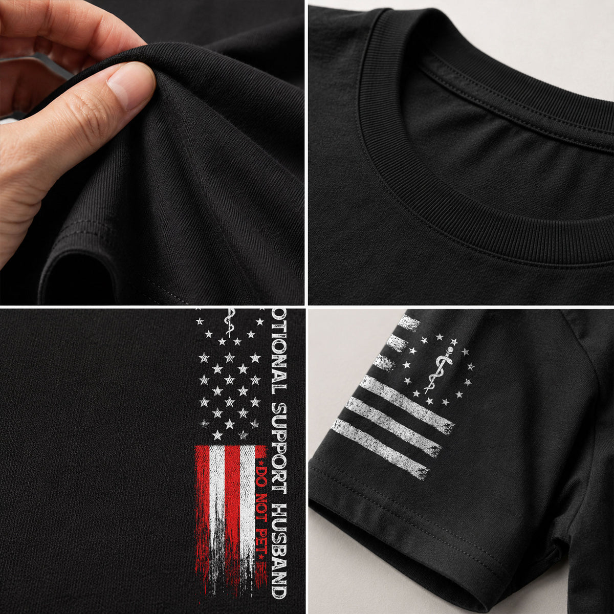 Comic Emotional Support Husband Do Not Pet Vertical Flag Tee Shirt Cotton Apparel